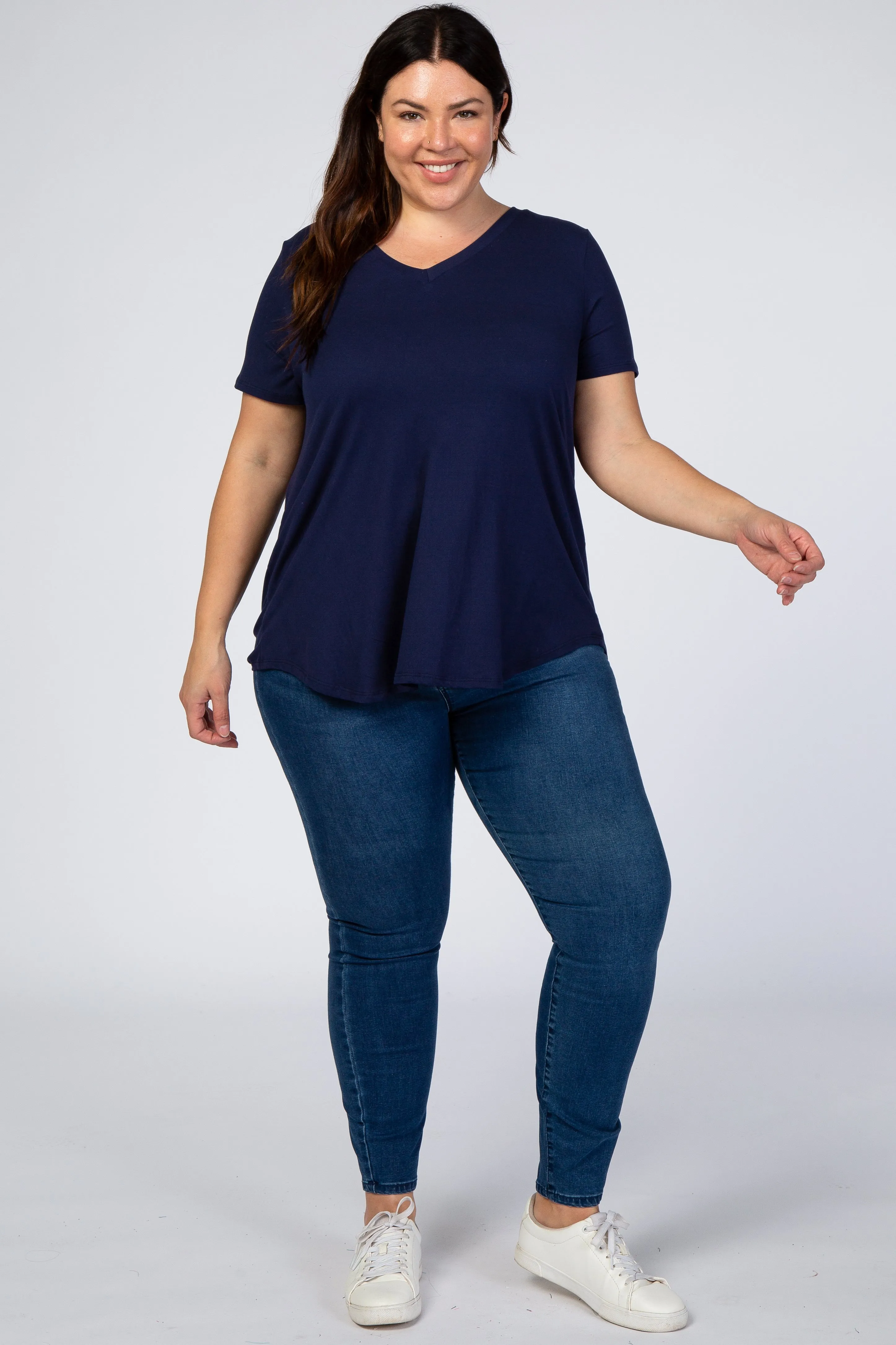 Navy Blue V-Neck Short Sleeve Plus Top sold by Pinkblush product image thumbnail 4