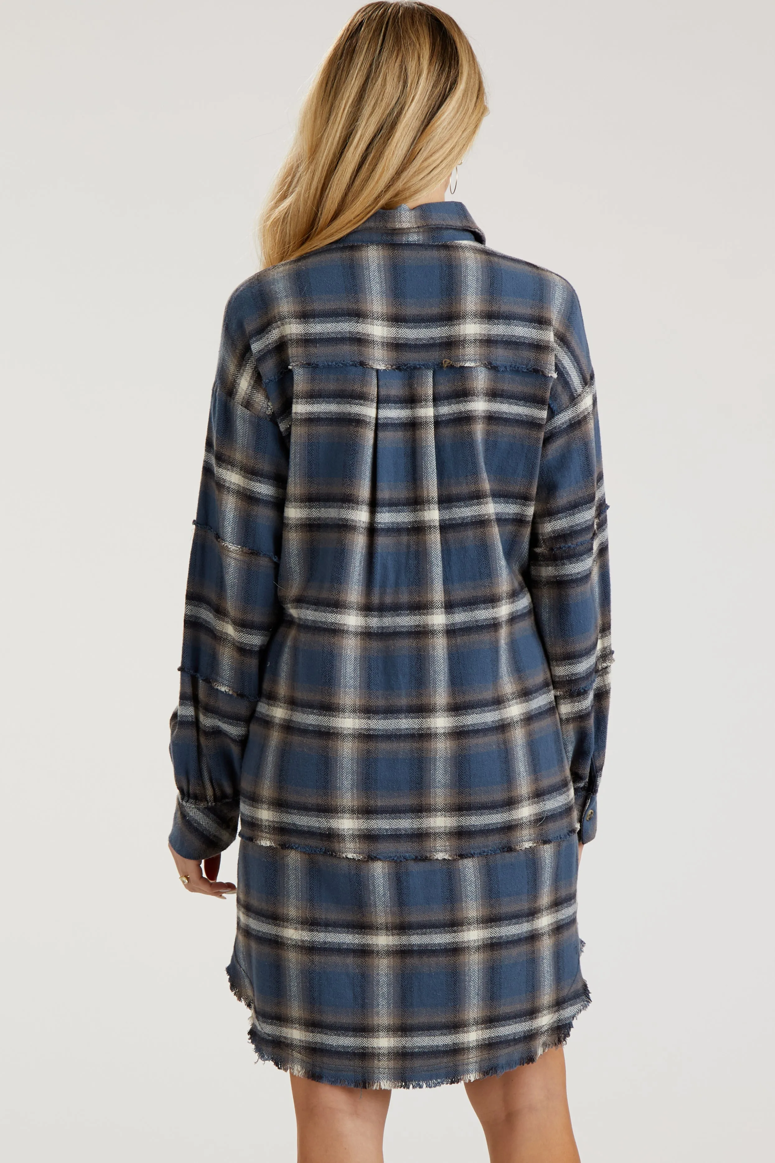 Blue Plaid Button Down Raw Hem Maternity Dress sold by Pinkblush product image thumbnail 3
