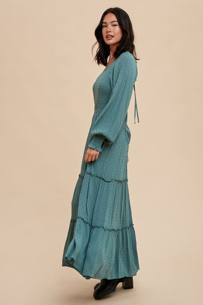 Eucalyptus Swiss Dot Smocked Maxi Dress sold by Pinkblush product image thumbnail 3