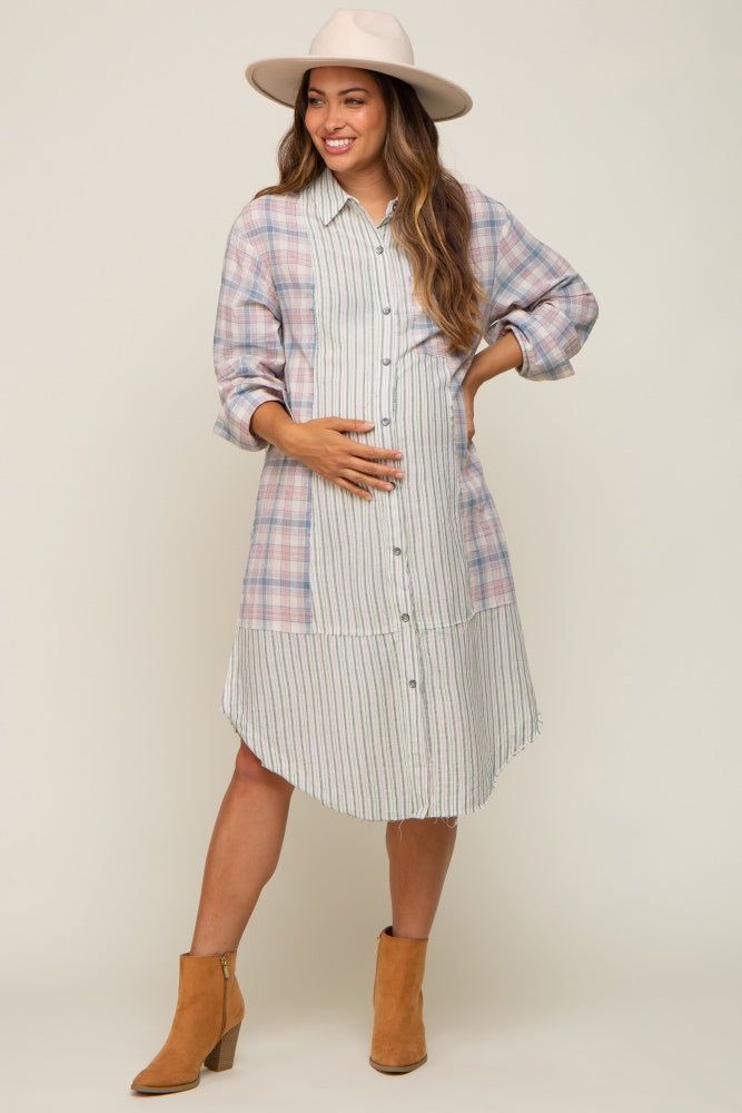 Blue Plaid Contrasting Long Maternity Shirt/Dress sold by Pinkblush product image thumbnail 4