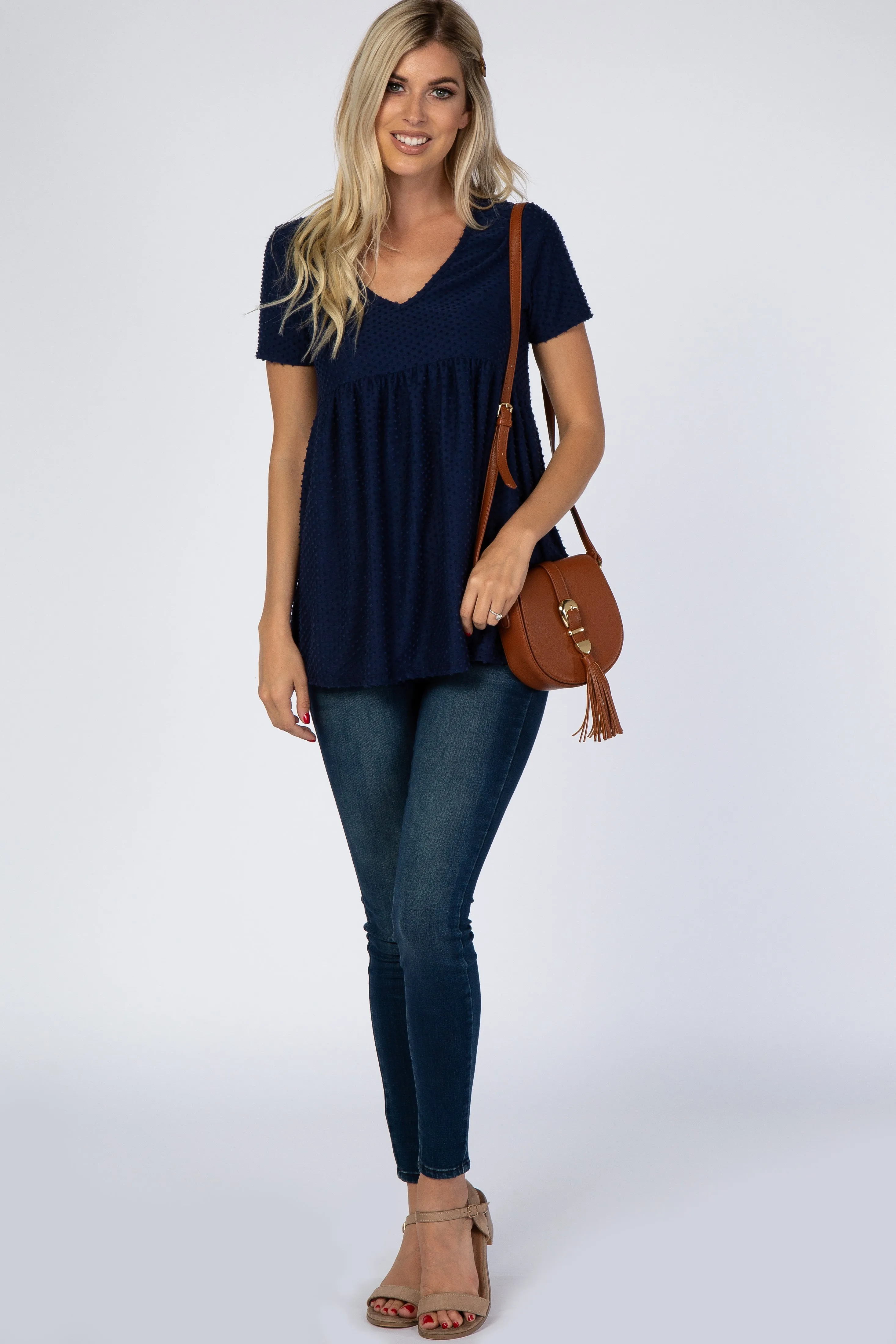 Navy Blue Swiss Dot Peplum Top sold by Pinkblush product image thumbnail 4