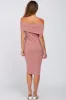Mauve Folded Off Shoulder Waist Tie Midi Dress sold by Pinkblush