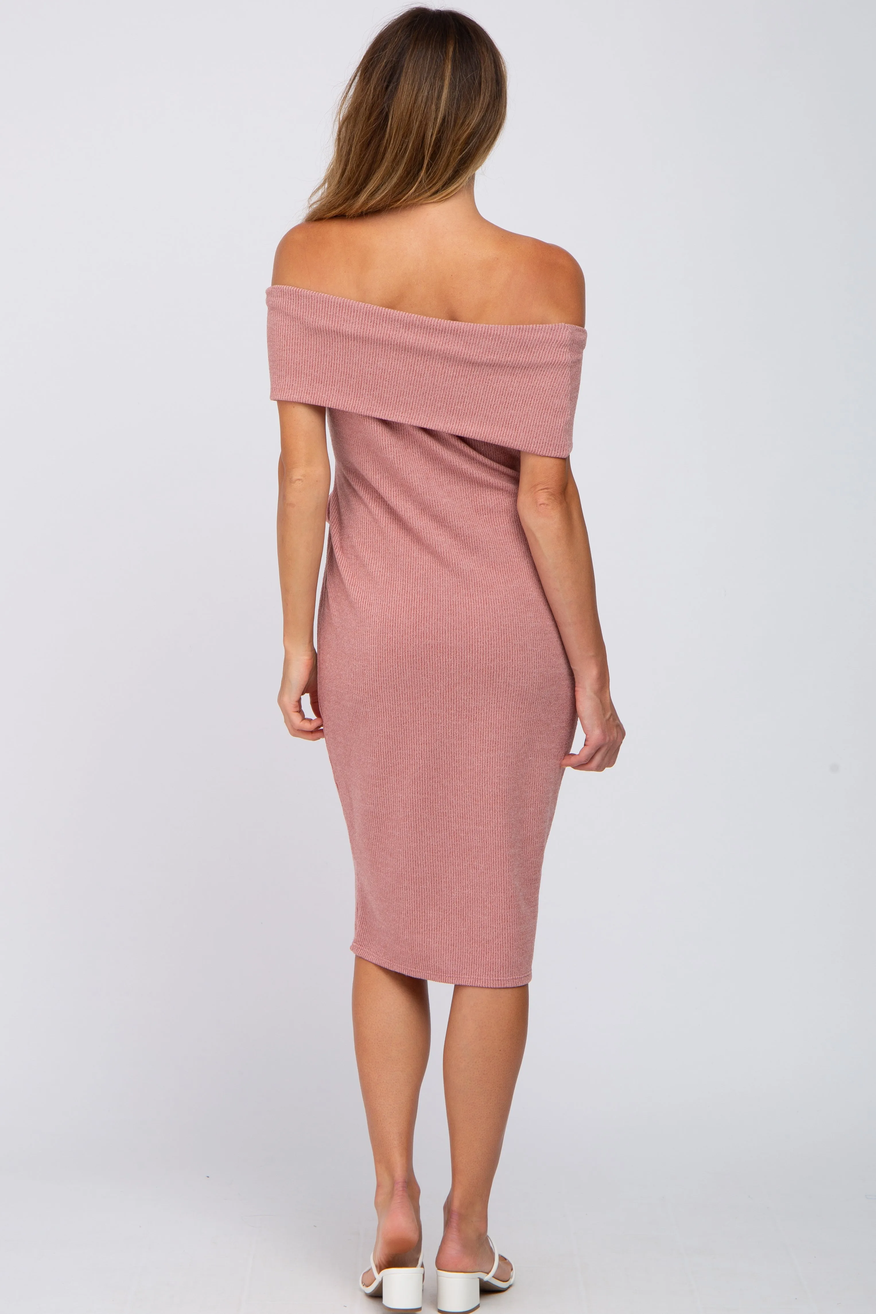 Mauve Folded Off Shoulder Waist Tie Midi Dress sold by Pinkblush product image thumbnail 3
