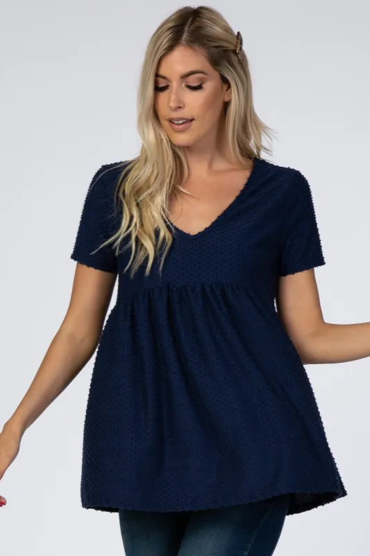 Navy Blue Swiss Dot Peplum Top sold by Pinkblush