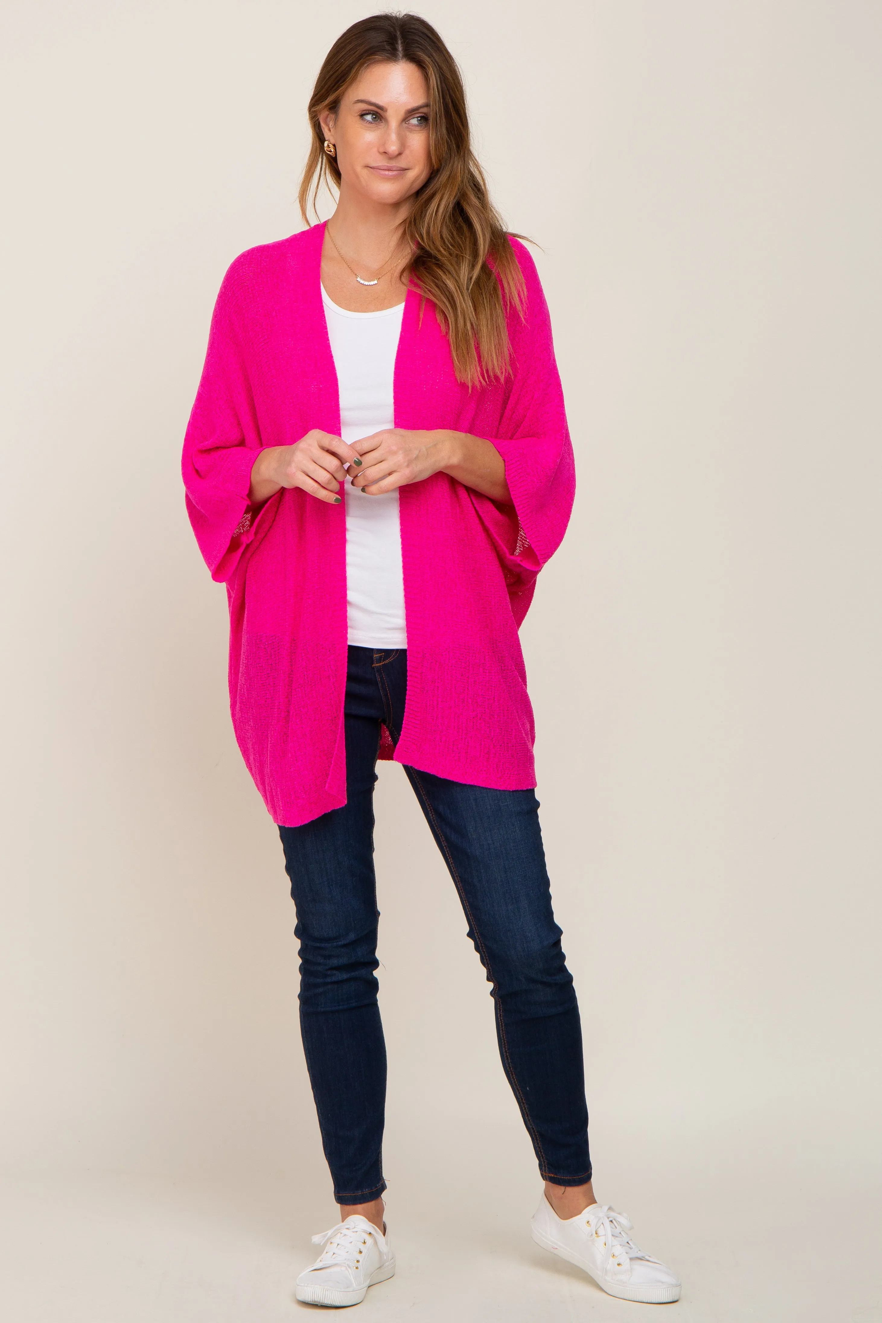 Fuchsia Dolman Short Sleeve Cardigan sold by Pinkblush product image thumbnail 4
