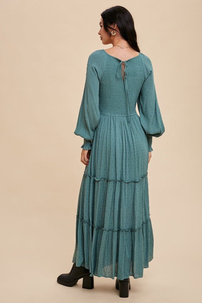 Eucalyptus Swiss Dot Smocked Maxi Dress sold by Pinkblush product image thumbnail 4