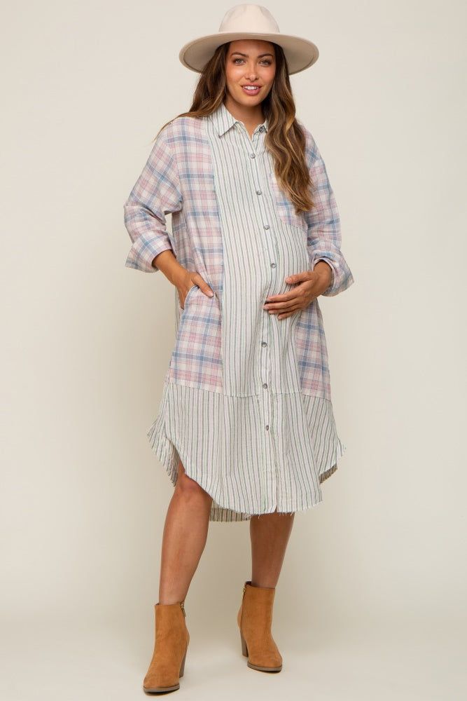 Blue Plaid Contrasting Long Maternity Shirt/Dress sold by Pinkblush product image thumbnail 5