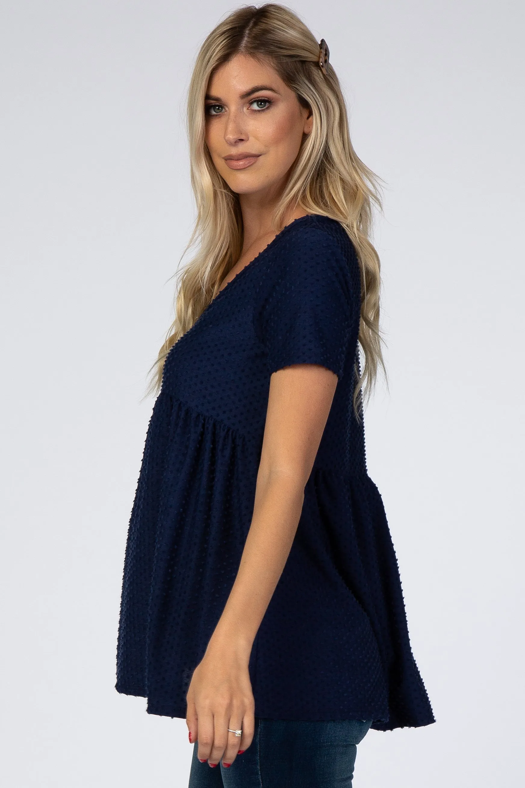 Navy Blue Swiss Dot Peplum Top sold by Pinkblush product image thumbnail 2