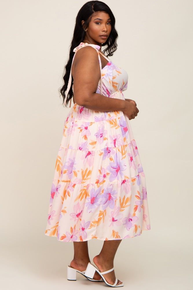 Lavender Floral Square Neck Shoulder Tie Tiered Plus Maxi Dress sold by Pinkblush product image thumbnail 3