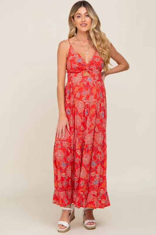 Red Floral Front Twist Maternity Maxi Dress sold by Pinkblush