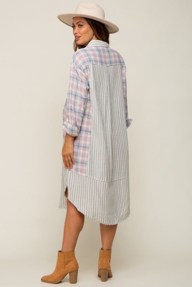 Blue Plaid Contrasting Long Maternity Shirt/Dress sold by Pinkblush product image thumbnail 3