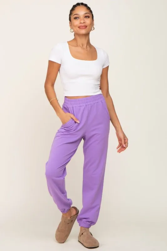 Lavender Basic Pocketed Sweatpants sold by Pinkblush