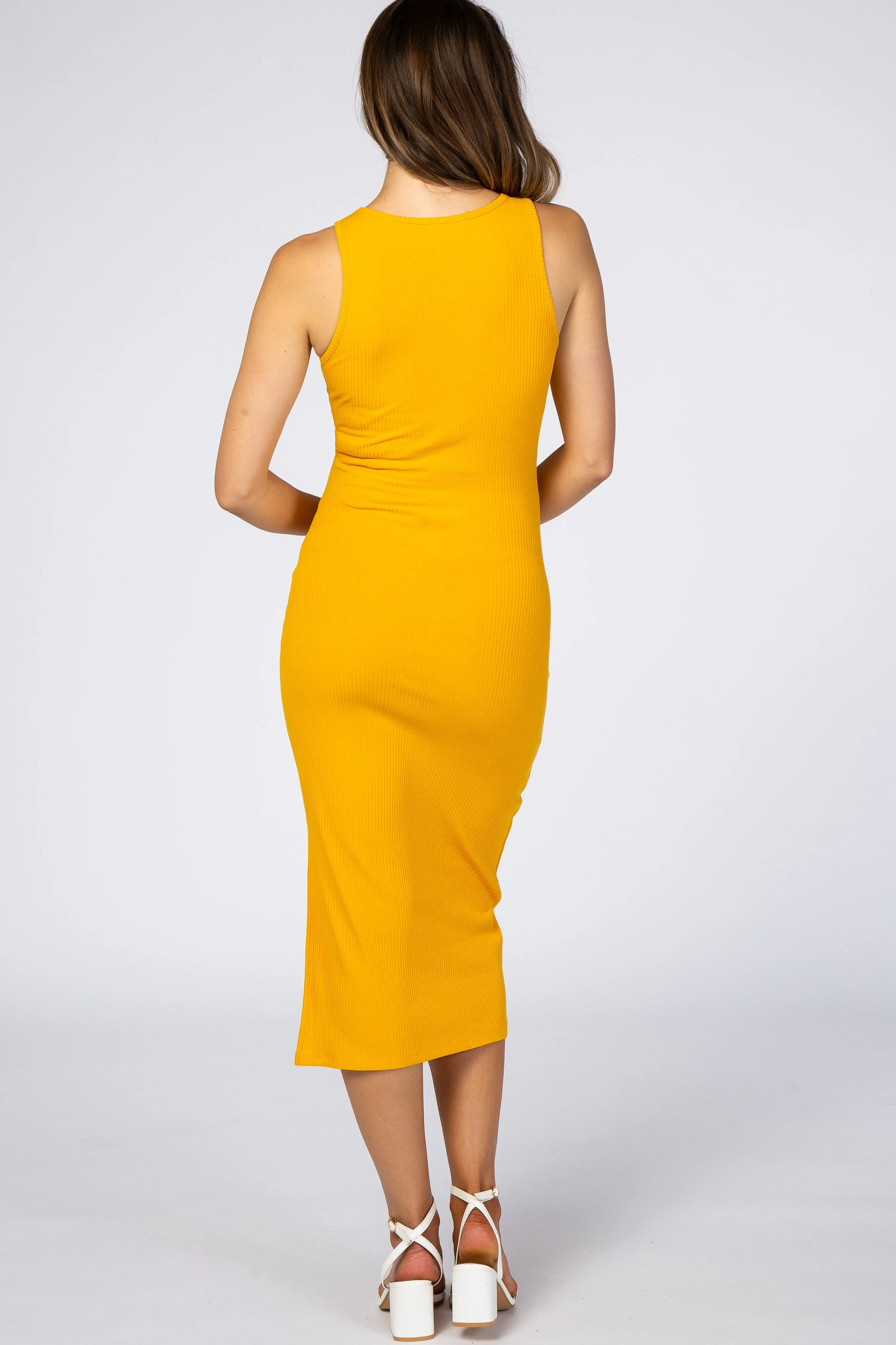 Yellow Ribbed Maternity Midi Dress sold by Pinkblush product image thumbnail 3