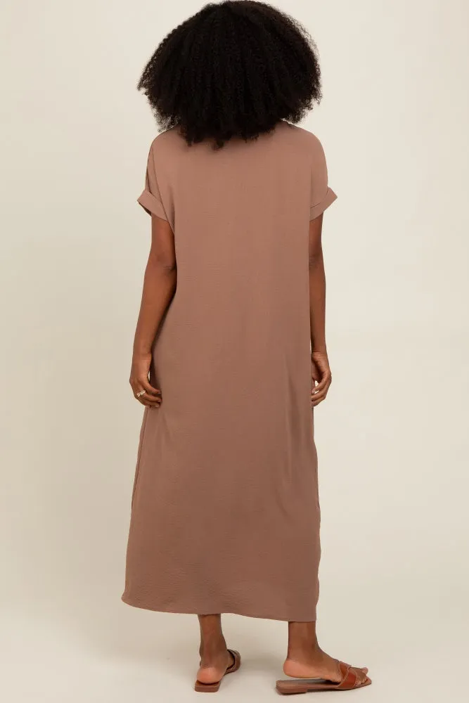 Mocha Rolled Cuff Midi Dress sold by Pinkblush product image thumbnail 4