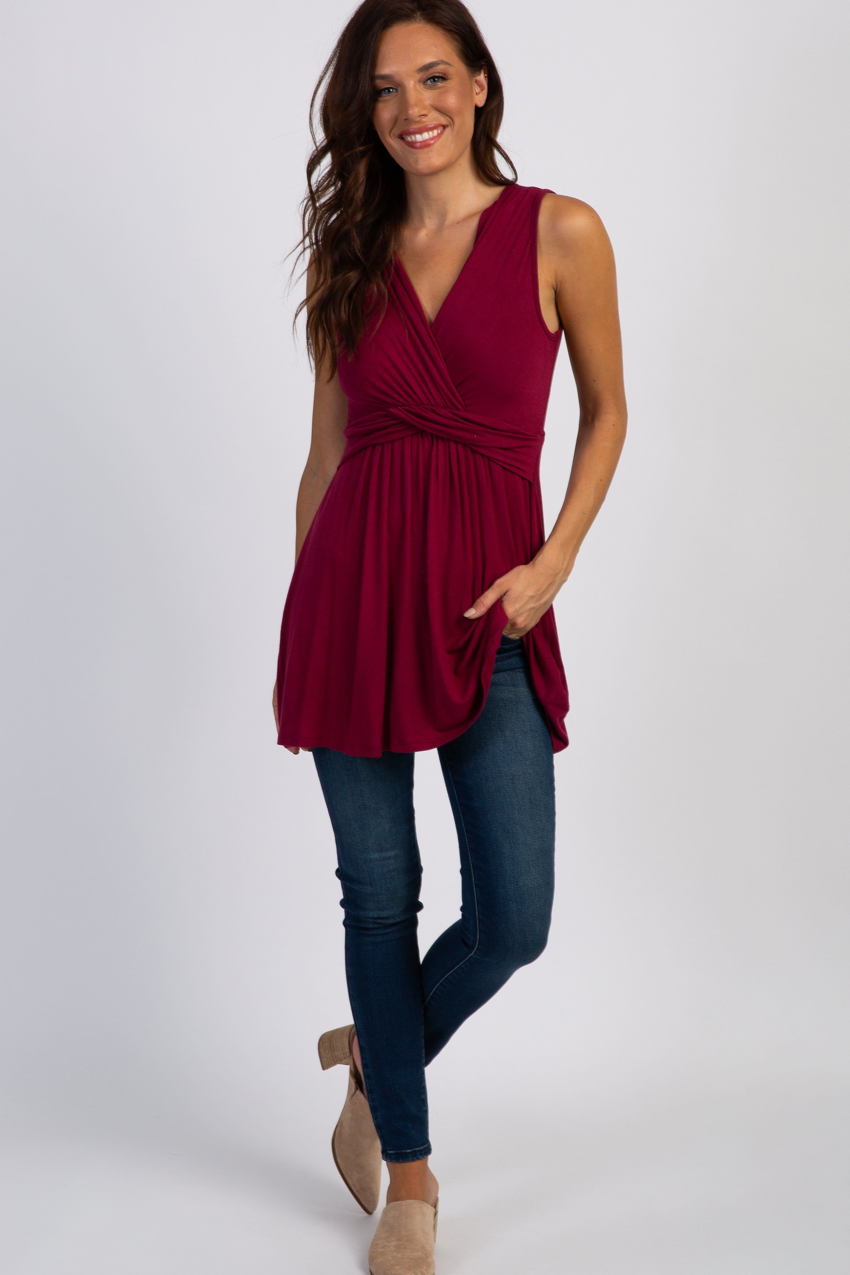PinkBlush Burgundy Sleeveless Draped Front Nursing Top sold by Pinkblush product image thumbnail 5