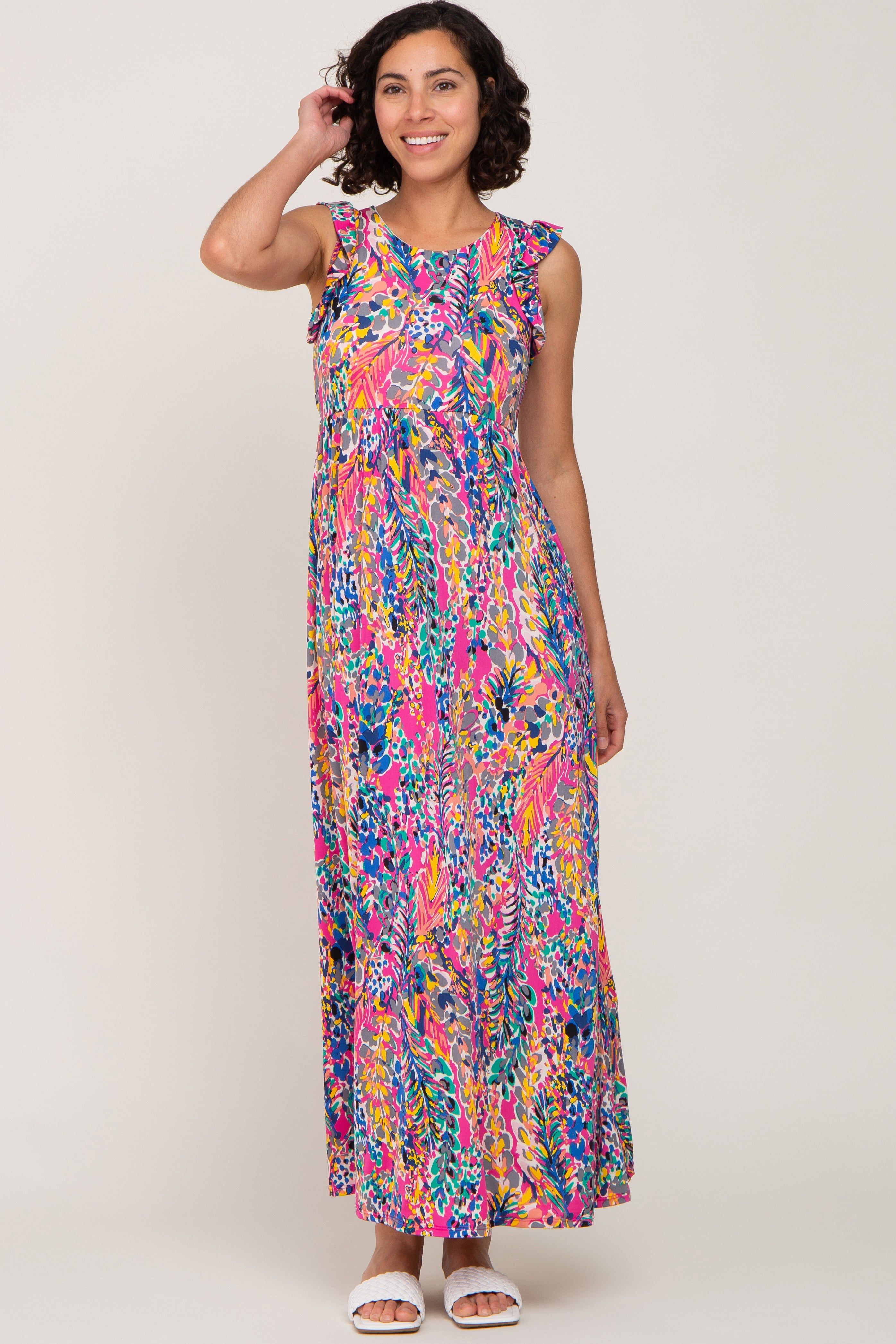 Fuchsia Abstract Maternity Maxi Dress sold by Pinkblush product image thumbnail 4