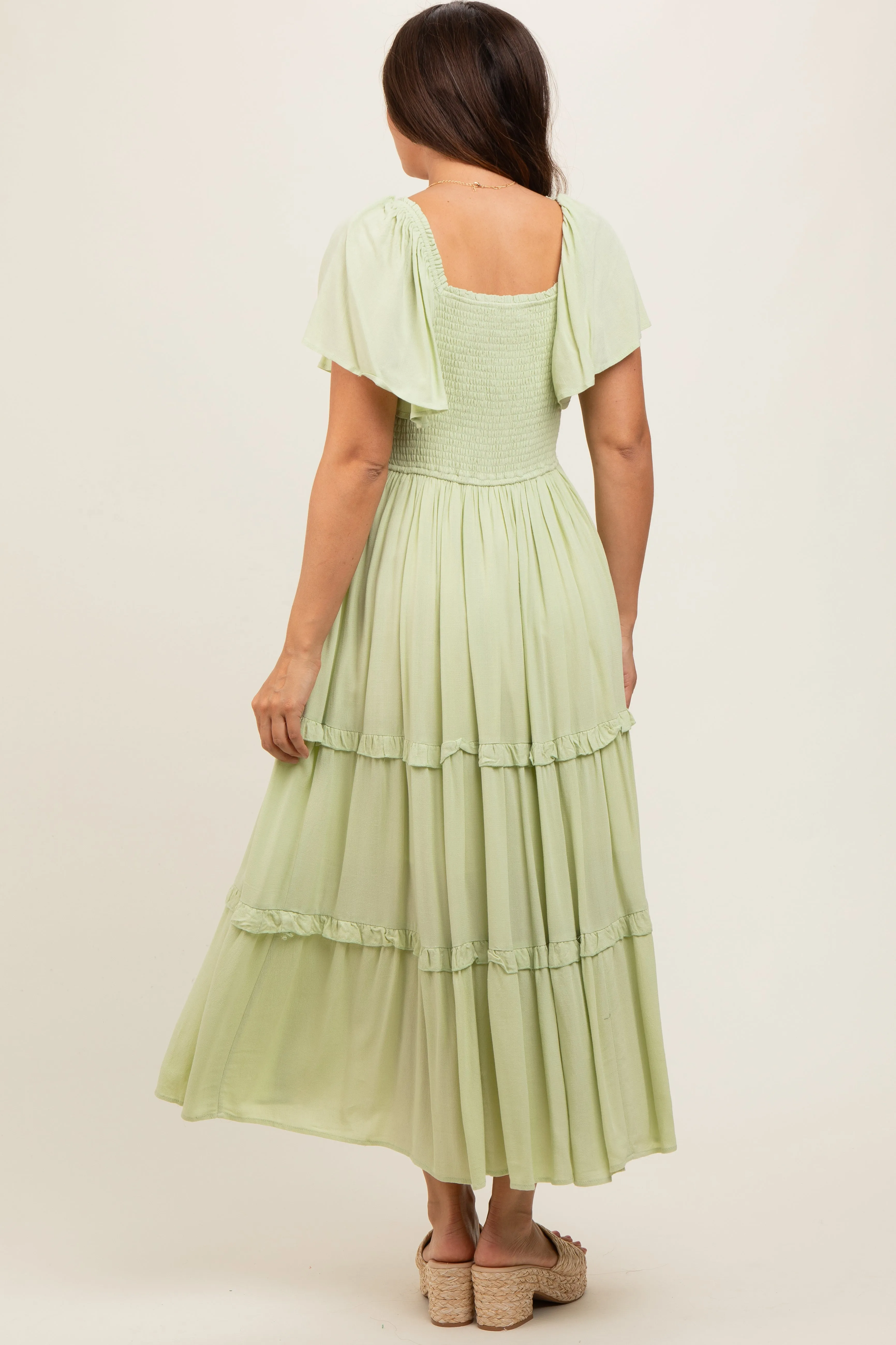 Sage Crochet Lace Tiered Ruffle Maternity Maxi Dress sold by Pinkblush product image thumbnail 4