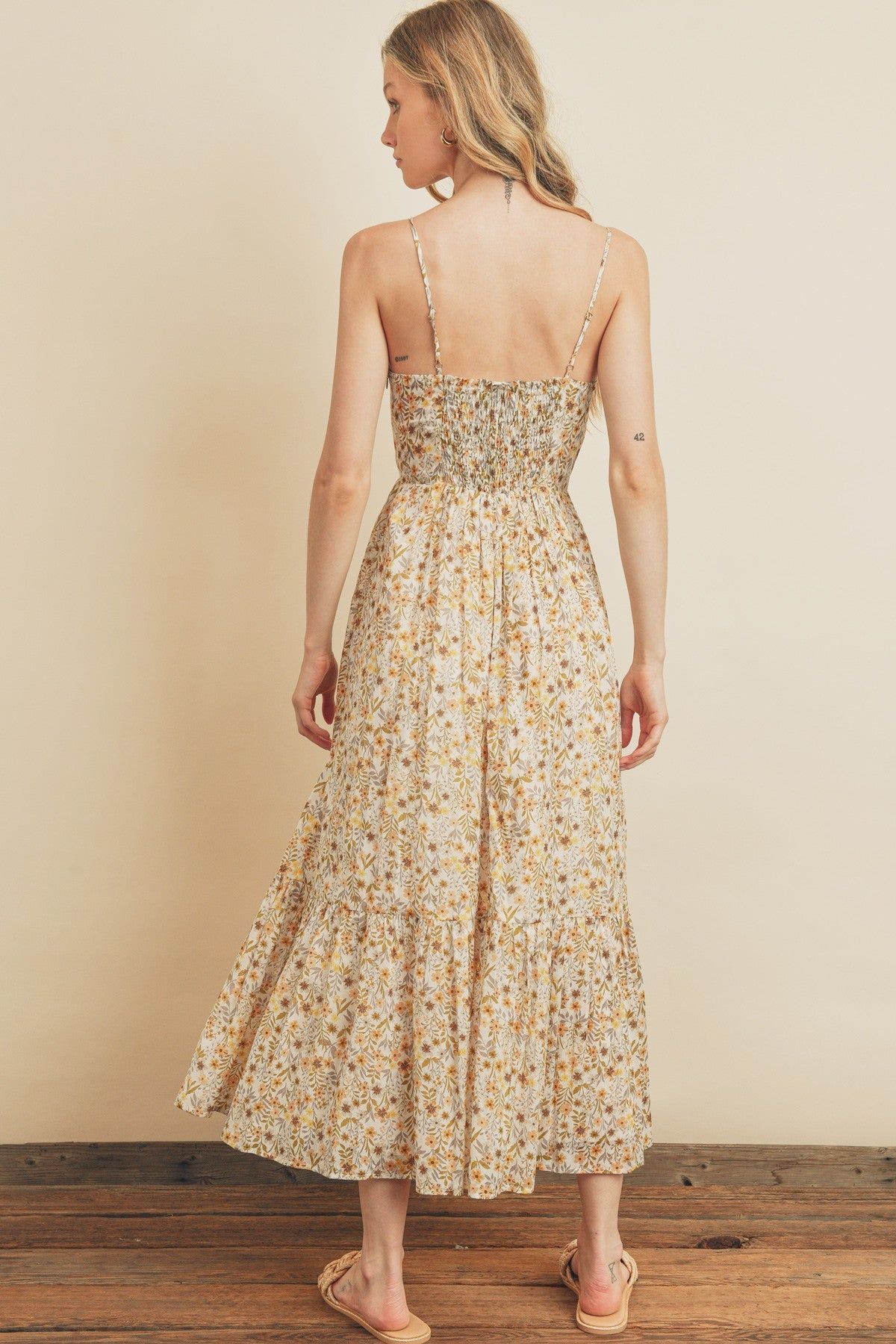 Cream Floral Cinched Top A-Line Maxi Dress sold by Pinkblush product image thumbnail 3