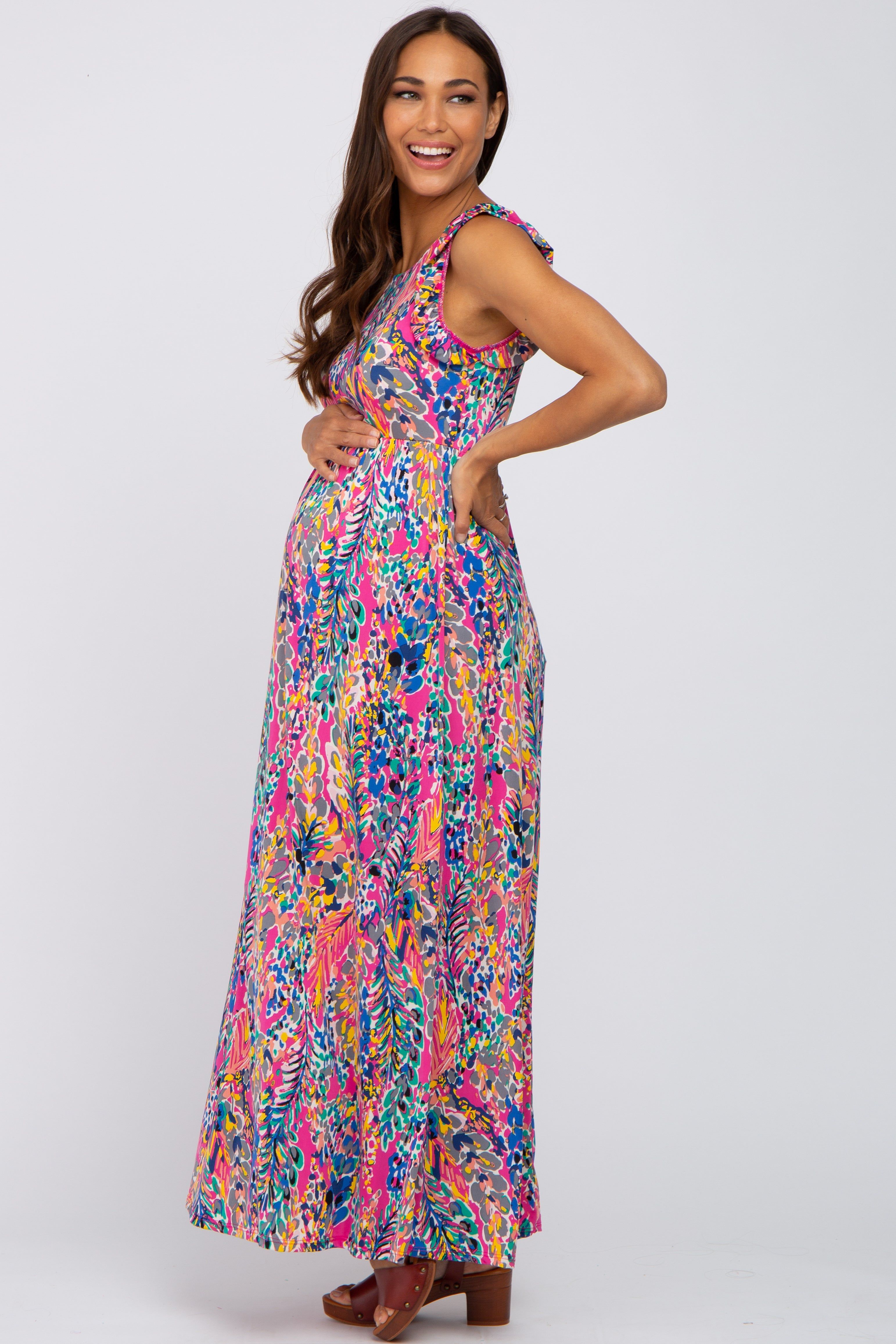 Fuchsia Abstract Maternity Maxi Dress sold by Pinkblush product image thumbnail 2