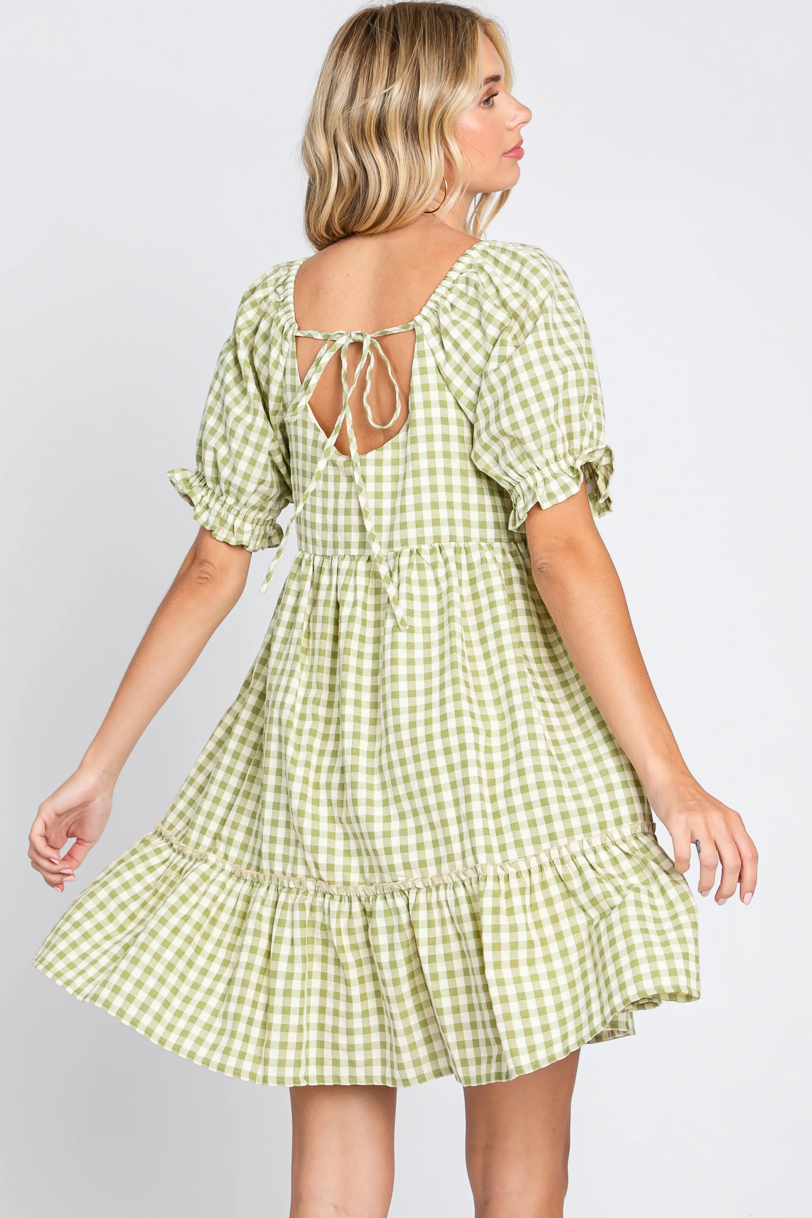 Sage Gingham Tiered Dress sold by Pinkblush product image thumbnail 3