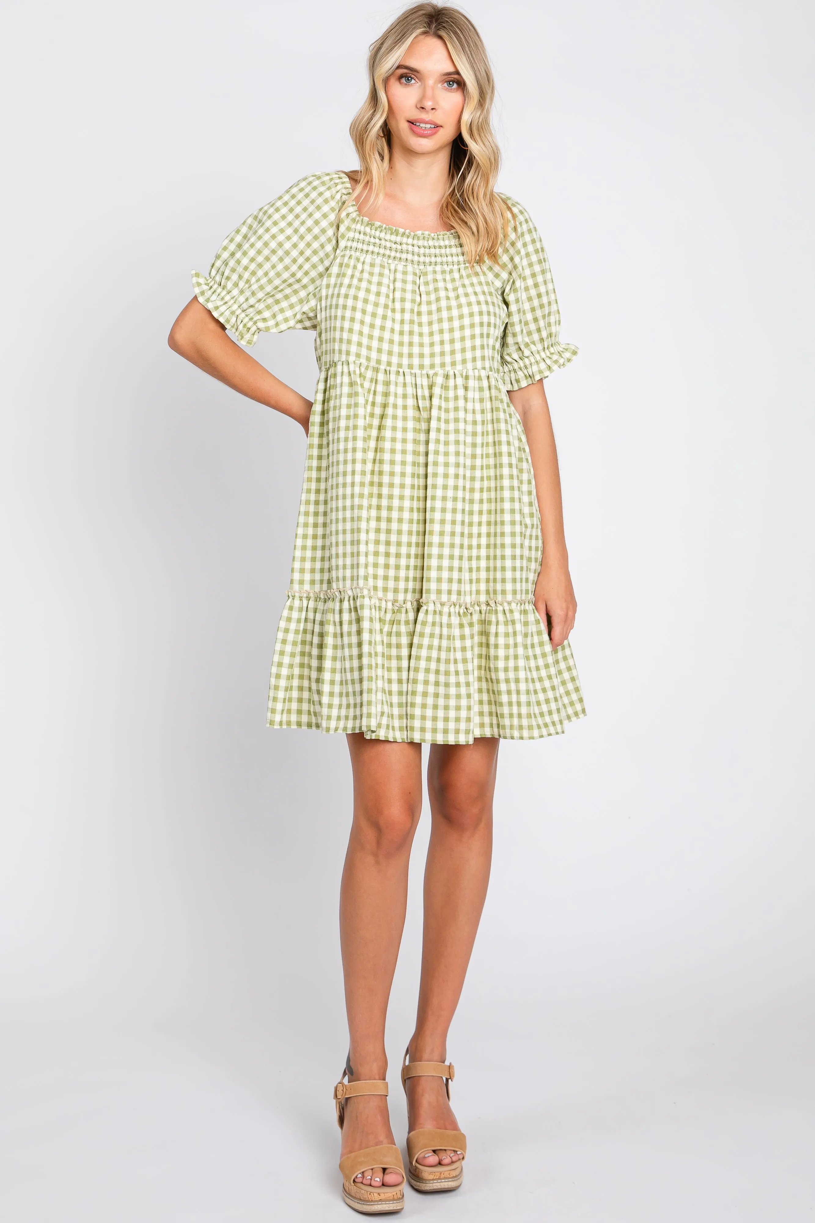 Sage Gingham Tiered Dress sold by Pinkblush product image thumbnail 4