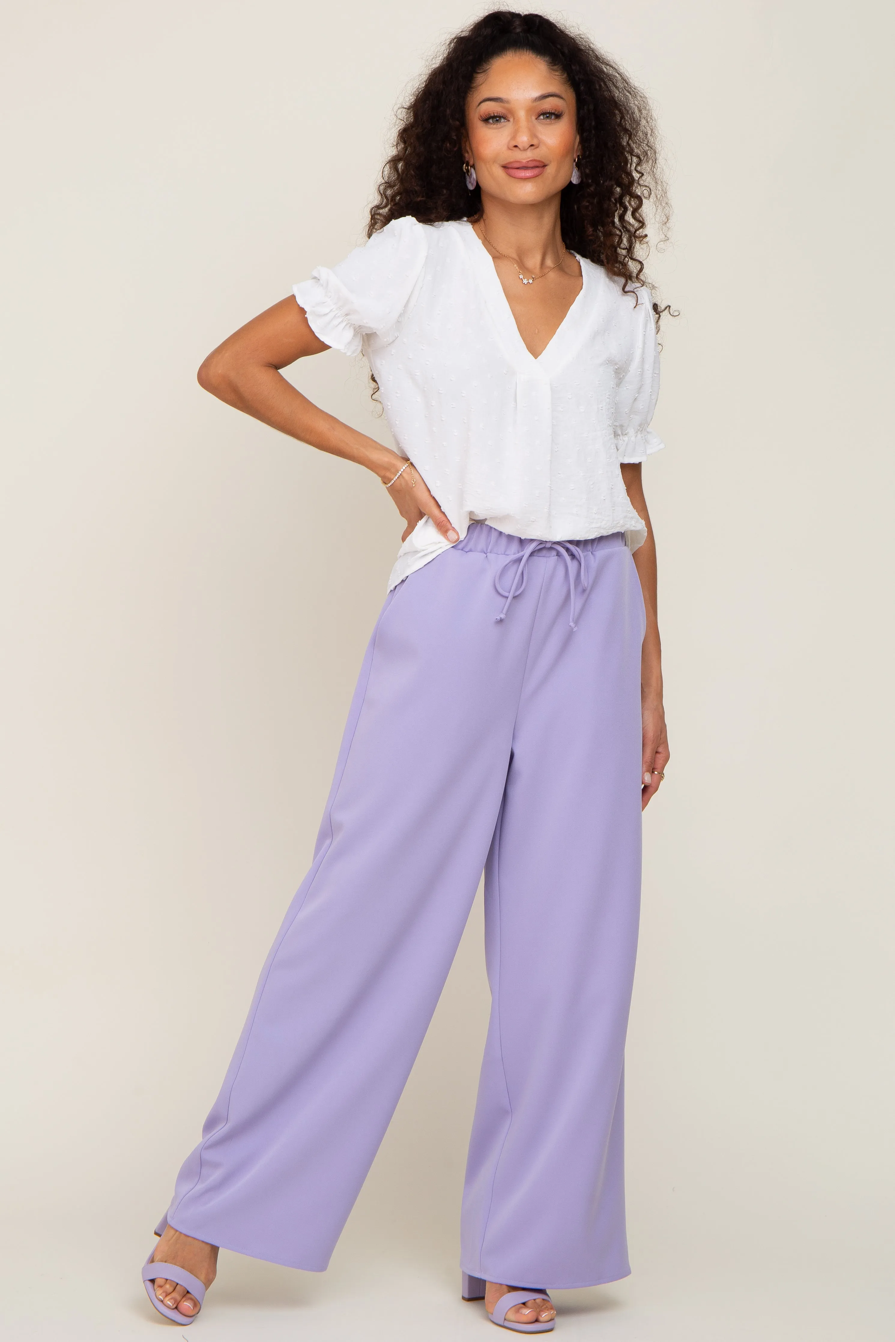 Lavender Drawstring Wide Leg Pants sold by Pinkblush product image thumbnail 5