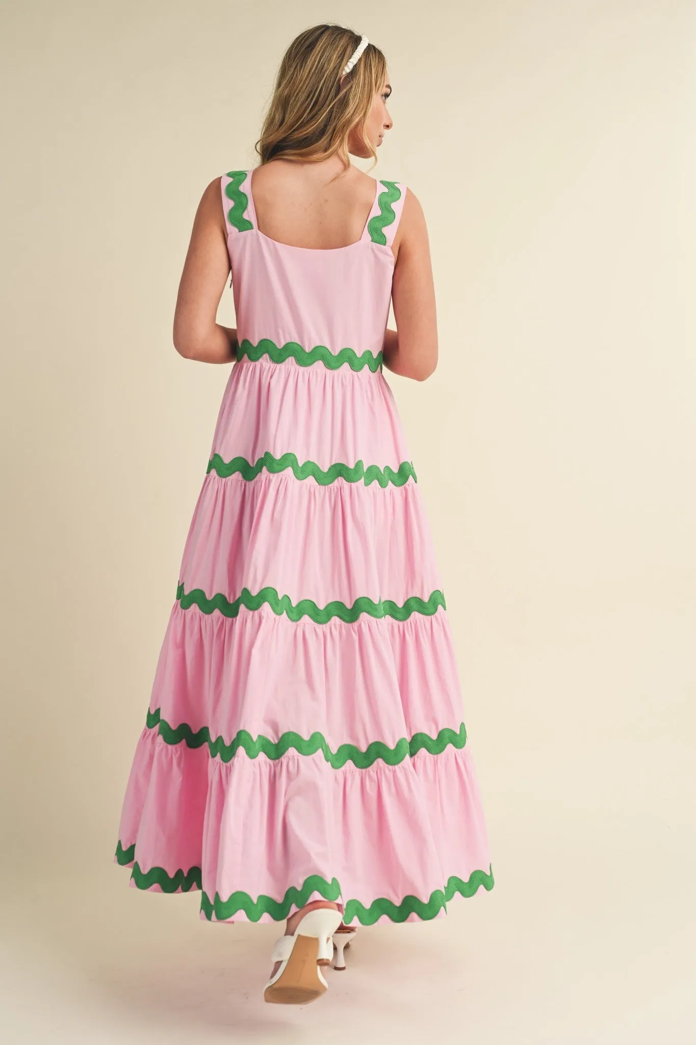 Pink Tiered Trim Midi Dress sold by Pinkblush product image thumbnail 4
