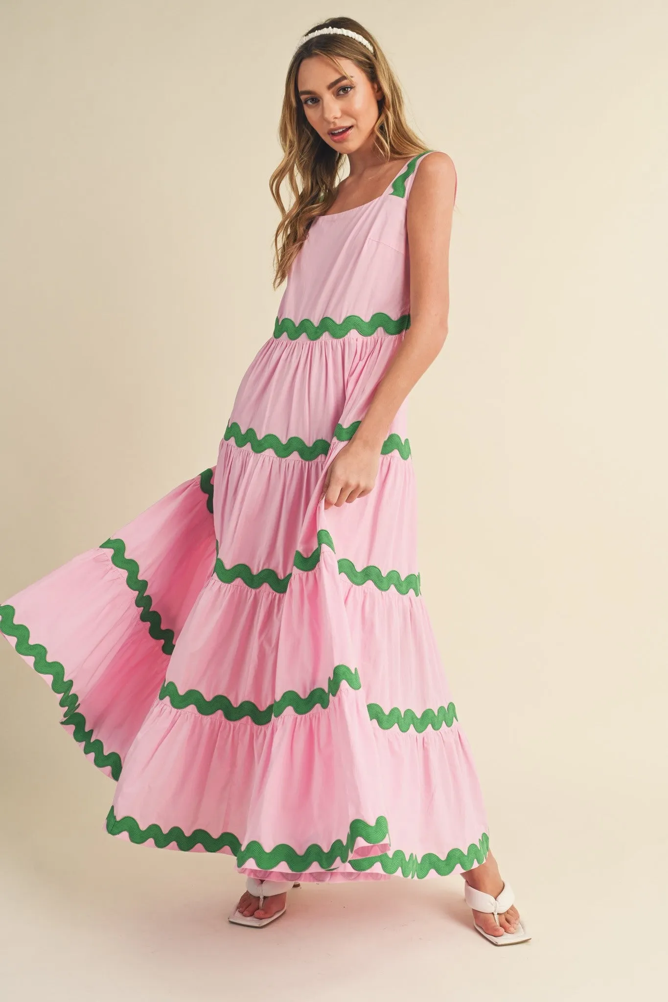Pink Tiered Trim Midi Dress sold by Pinkblush