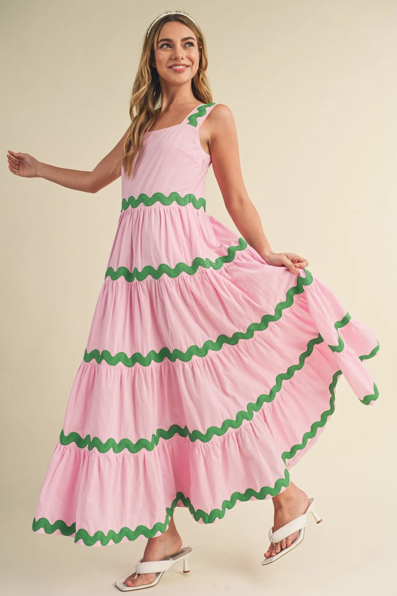 Pink Tiered Trim Midi Dress sold by Pinkblush product image thumbnail 2
