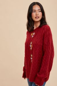 Red Floral Embroidered Sweater sold by Pinkblush