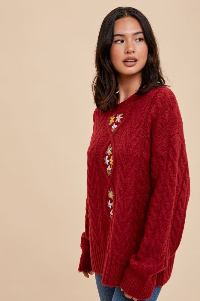 Red Floral Embroidered Sweater sold by Pinkblush product image thumbnail 2