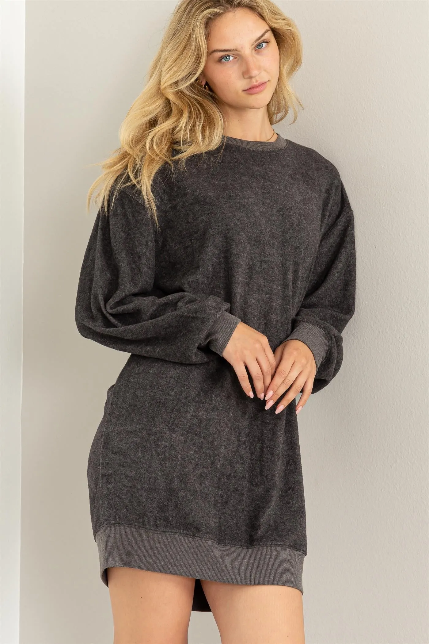 Charcoal Fleece Oversized Sweatshirt Mini Dress sold by Pinkblush