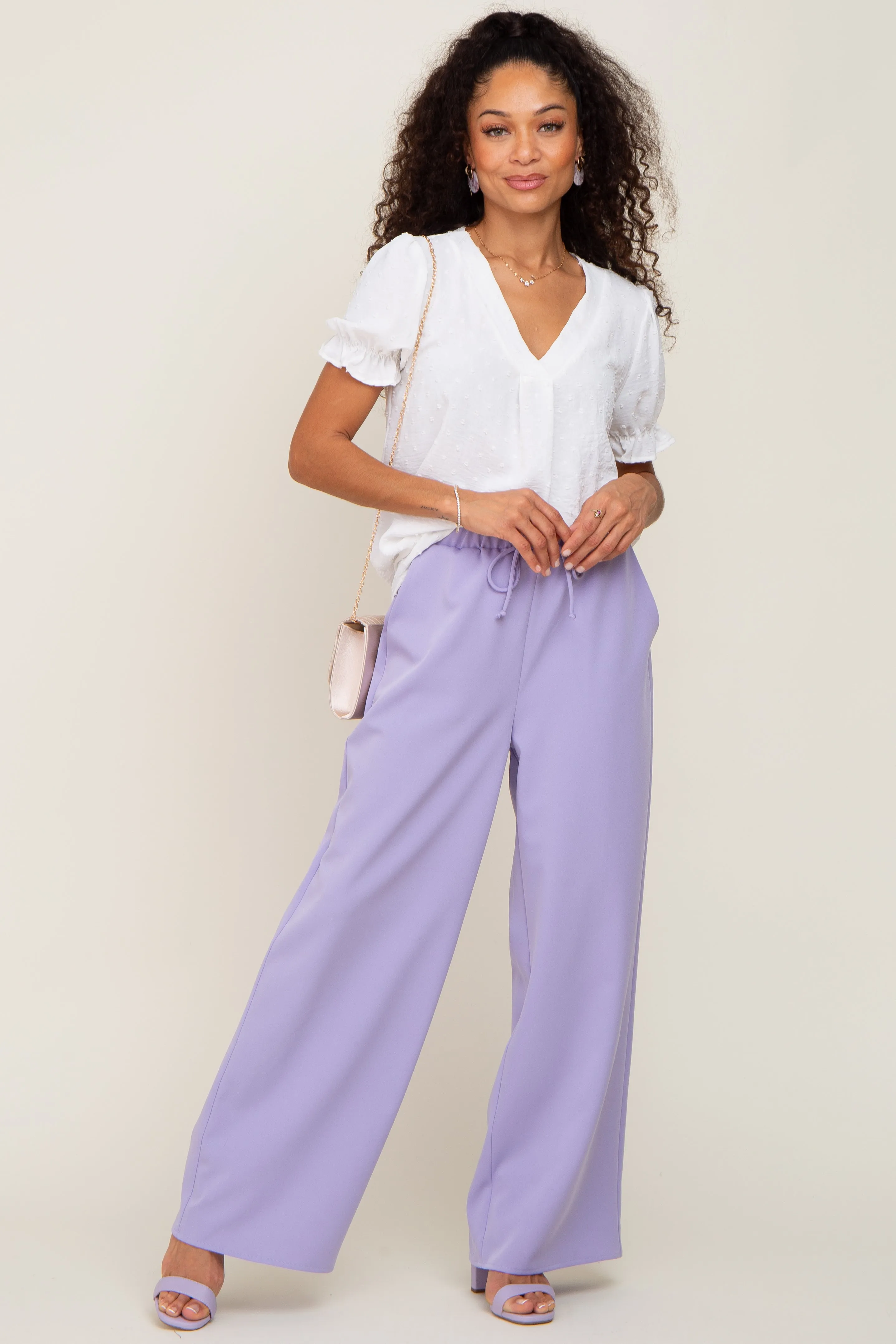 Lavender Drawstring Wide Leg Pants sold by Pinkblush