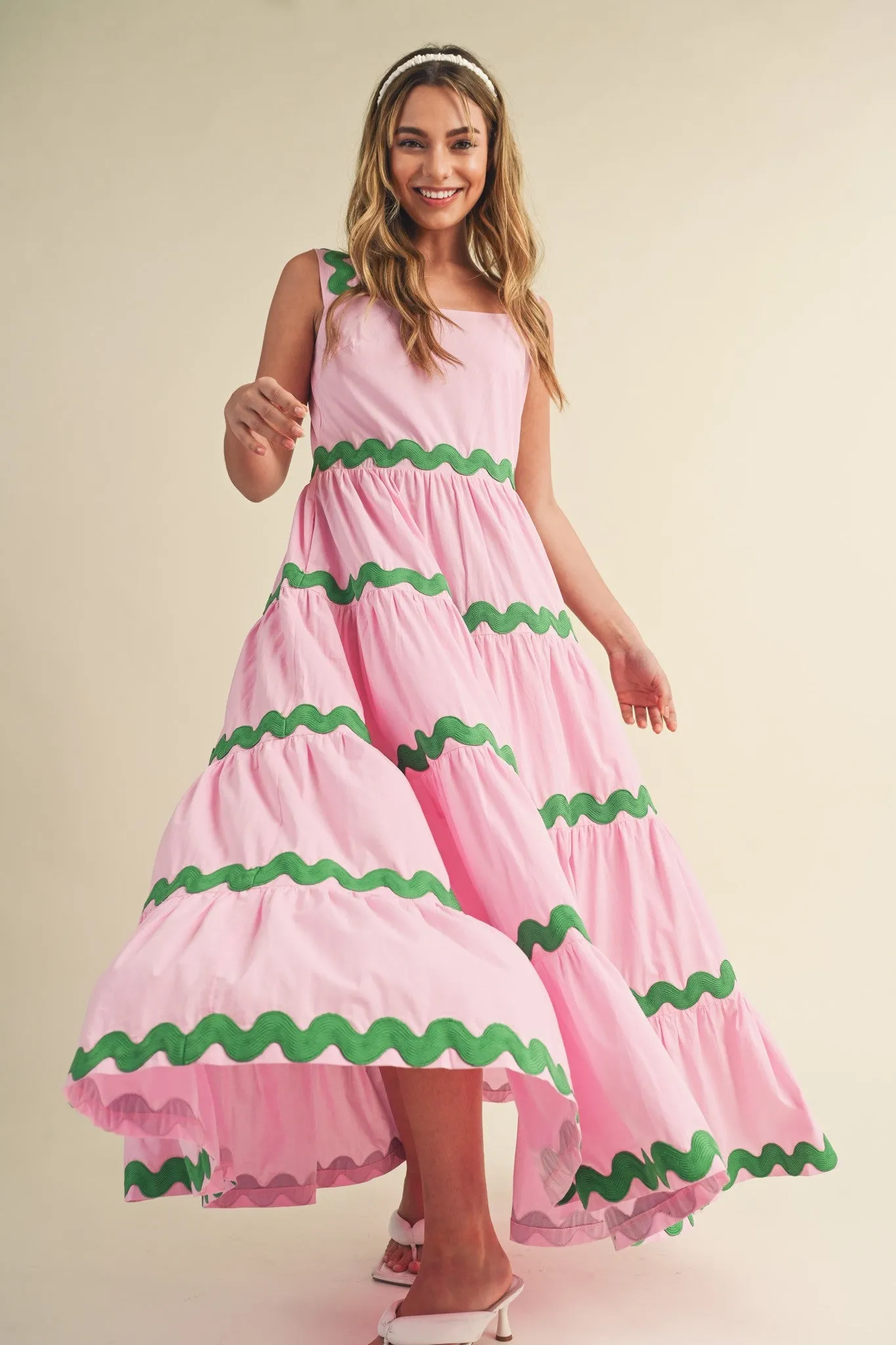 Pink Tiered Trim Midi Dress sold by Pinkblush product image thumbnail 3