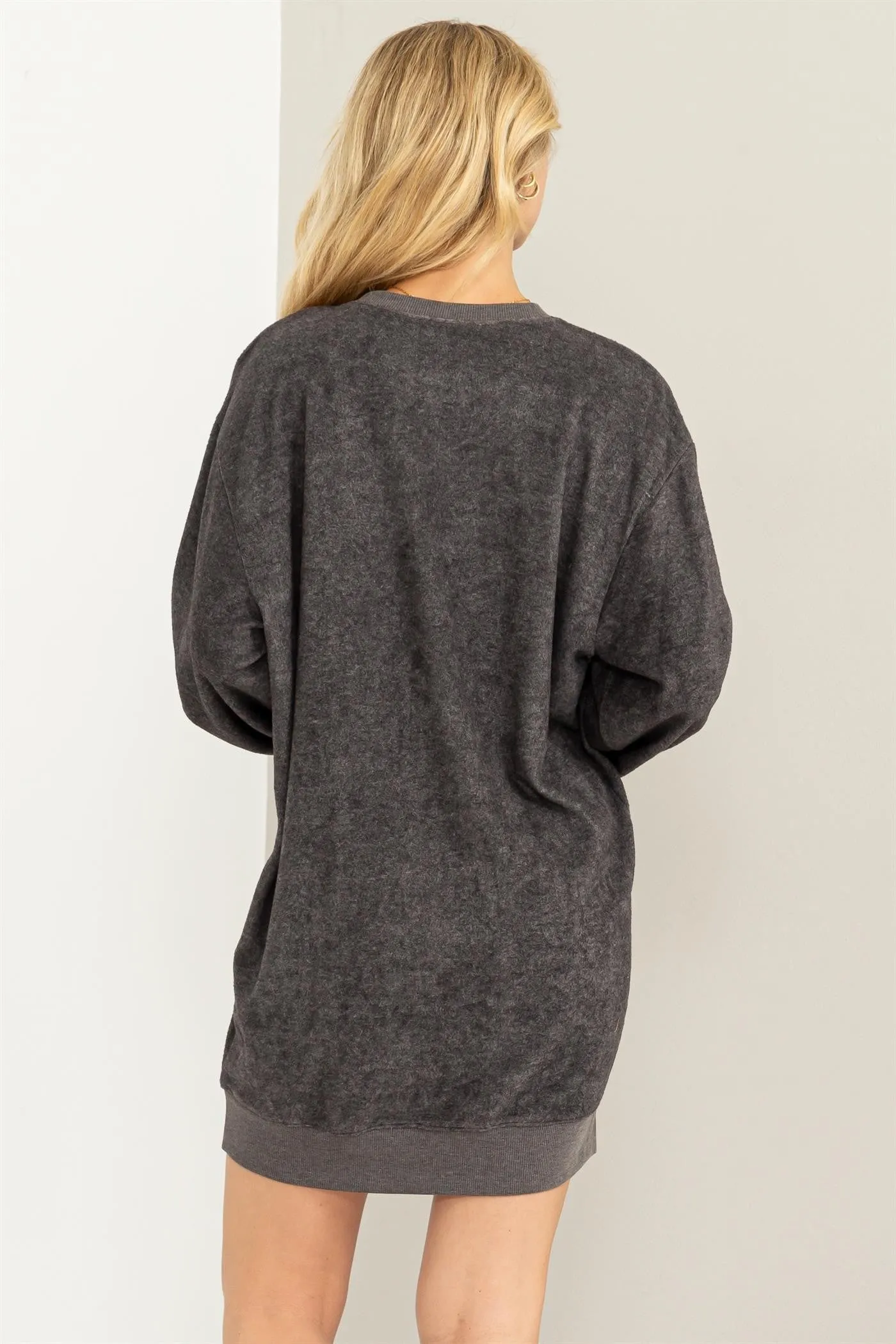 Charcoal Fleece Oversized Sweatshirt Mini Dress sold by Pinkblush product image thumbnail 2
