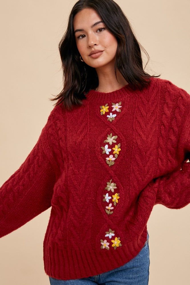 Red Floral Embroidered Sweater sold by Pinkblush