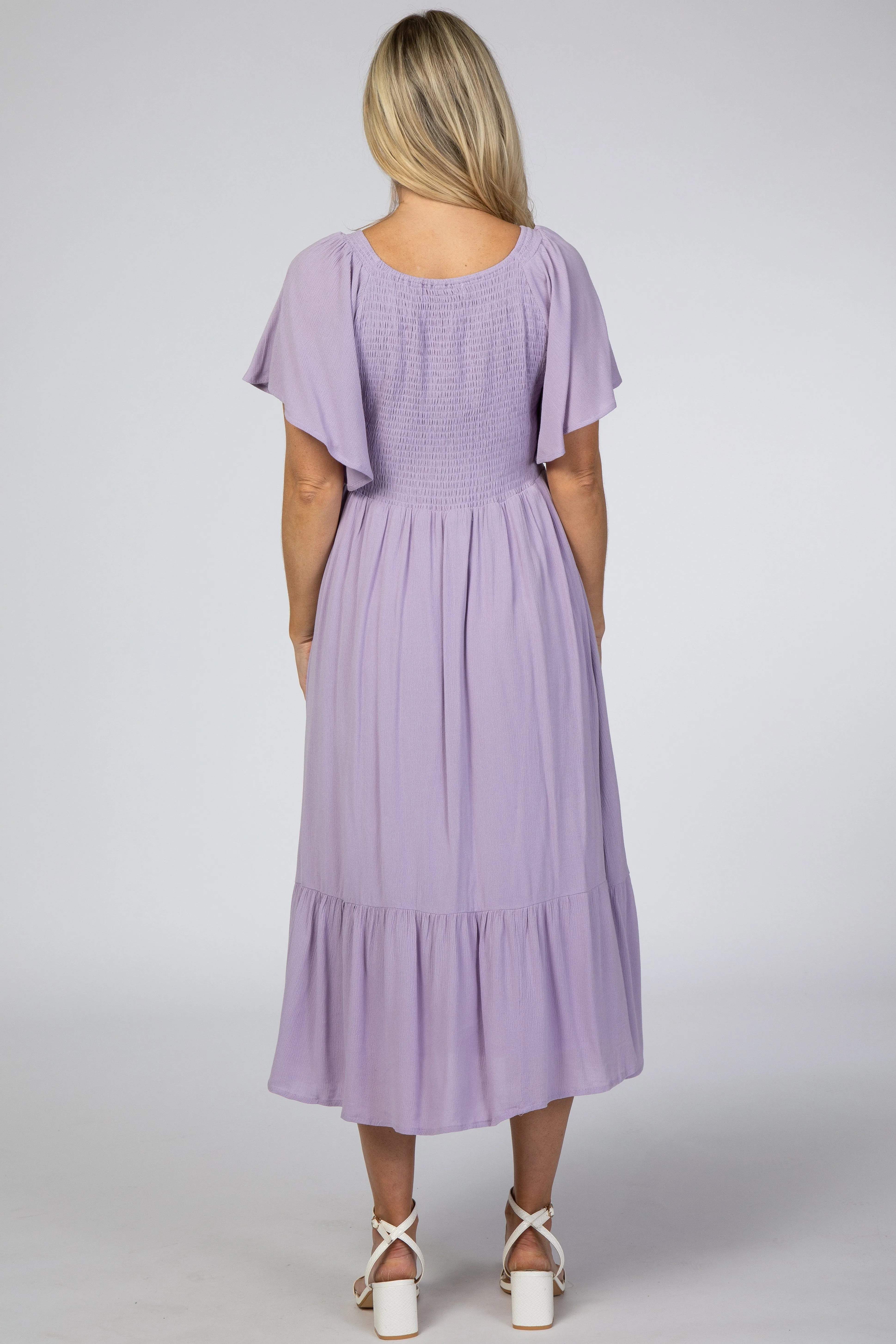 Lavender Smocked Ruffle Maternity Dress sold by Pinkblush product image thumbnail 3
