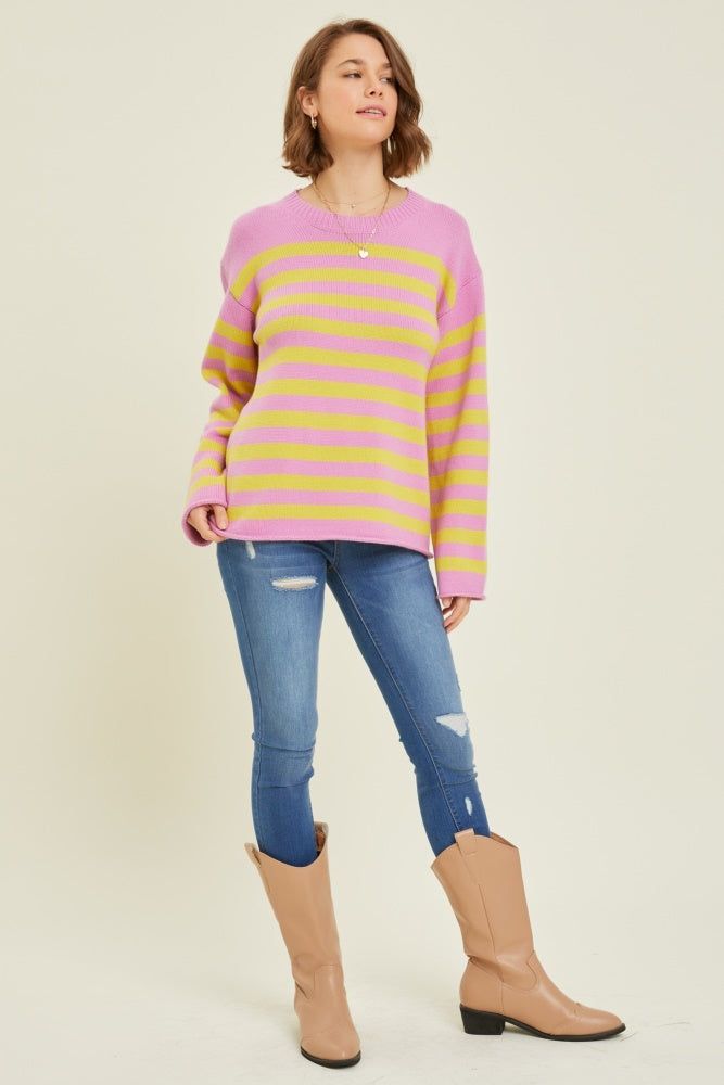 Lilac Soft Round Neck Sweater Top With Stripes sold by Pinkblush product image thumbnail 4