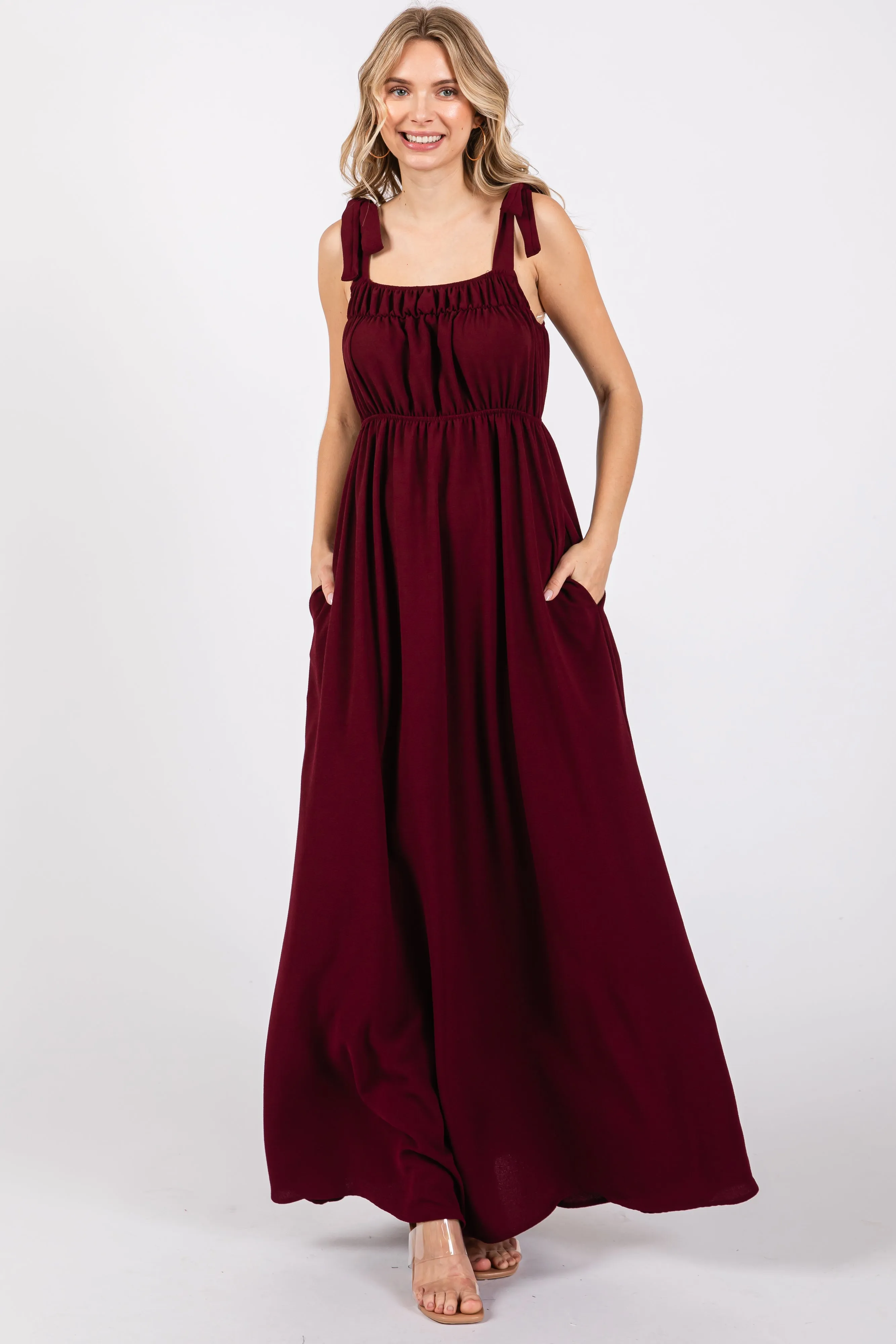 Plum Square Neck Shoulder Tie Maternity Maxi Dress sold by Pinkblush product image thumbnail 4
