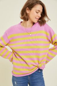 Lilac Soft Round Neck Sweater Top With Stripes sold by Pinkblush