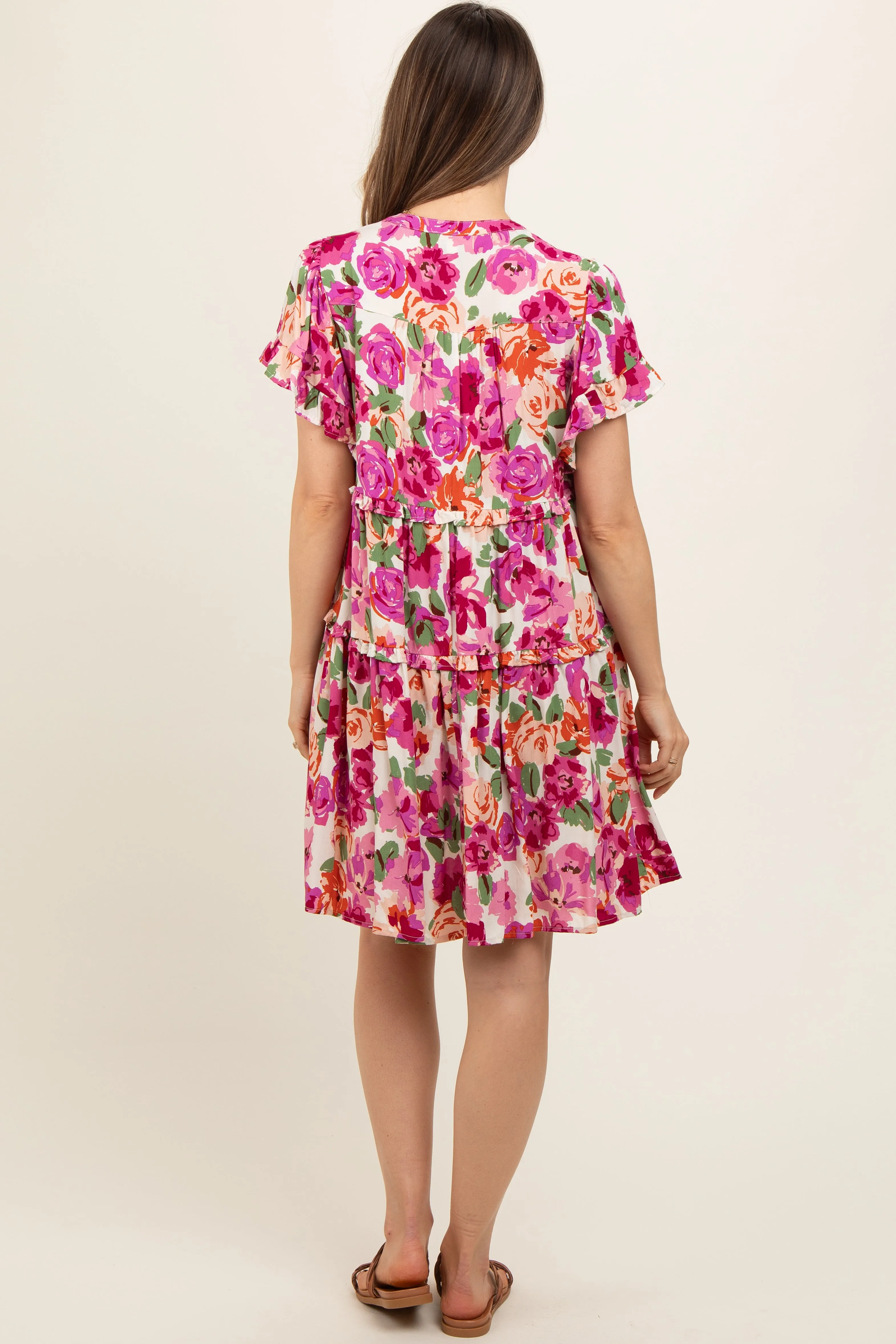 Cream Floral Ruffle Tiered V-Neck Maternity Dress sold by Pinkblush product image thumbnail 4