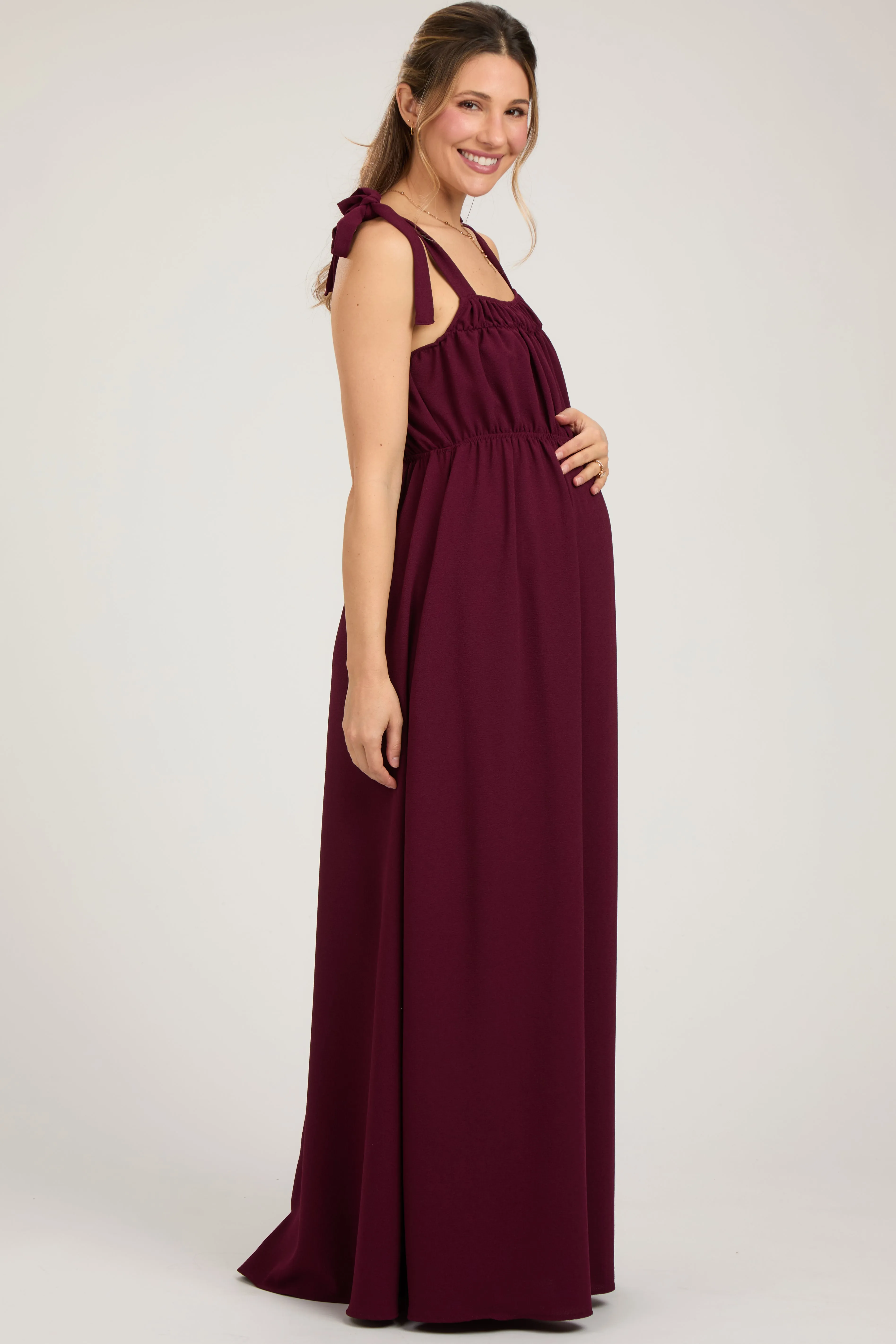 Plum Square Neck Shoulder Tie Maternity Maxi Dress sold by Pinkblush product image thumbnail 2
