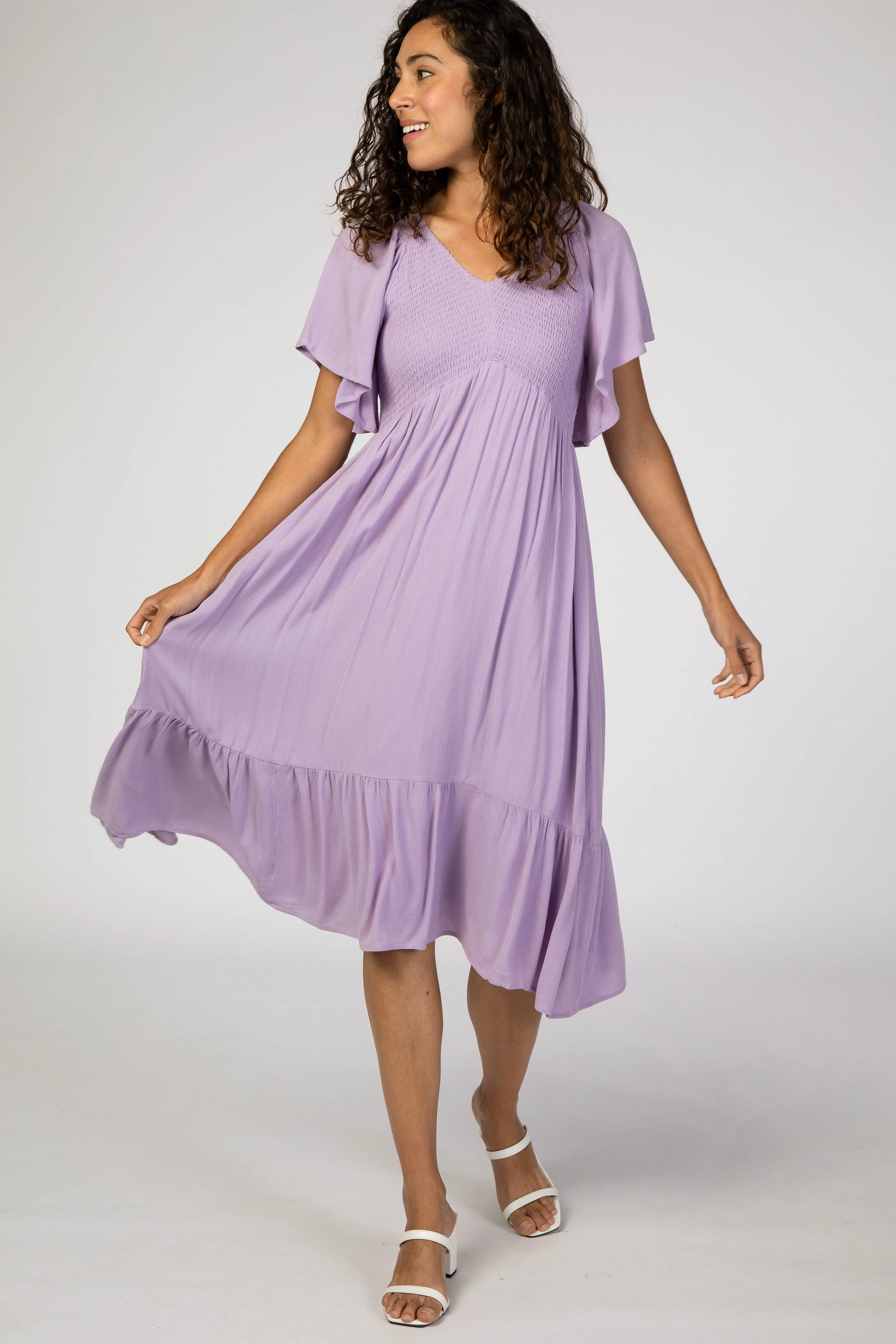 Lavender Smocked Ruffle Maternity Dress sold by Pinkblush product image thumbnail 5