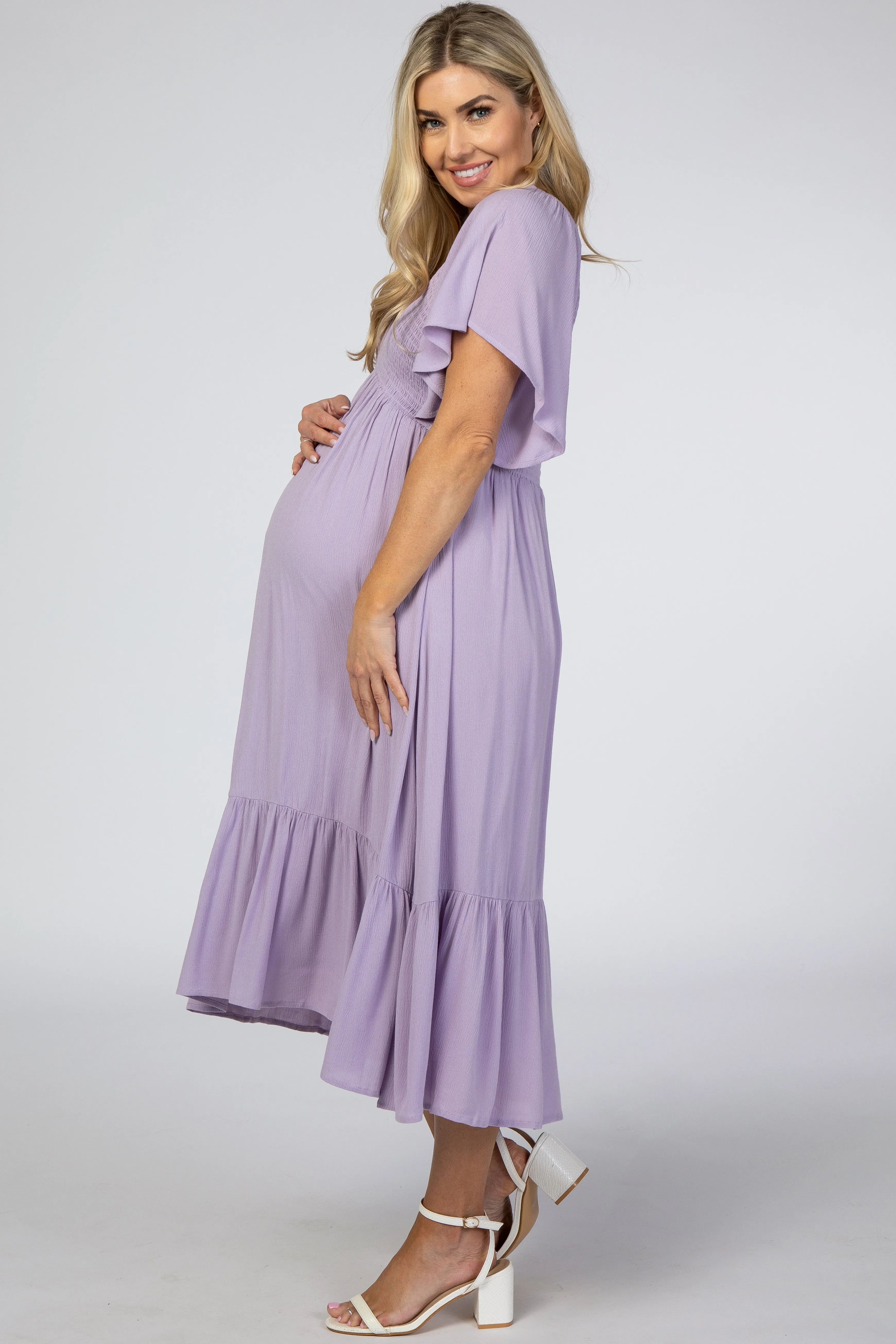 Lavender Smocked Ruffle Maternity Dress sold by Pinkblush product image thumbnail 2