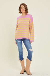 Lilac Soft Round Neck Sweater Top With Stripes sold by Pinkblush