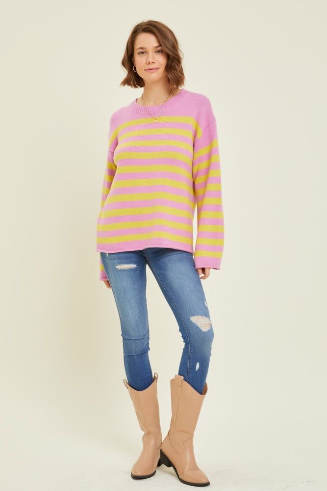Lilac Soft Round Neck Sweater Top With Stripes sold by Pinkblush product image thumbnail 3