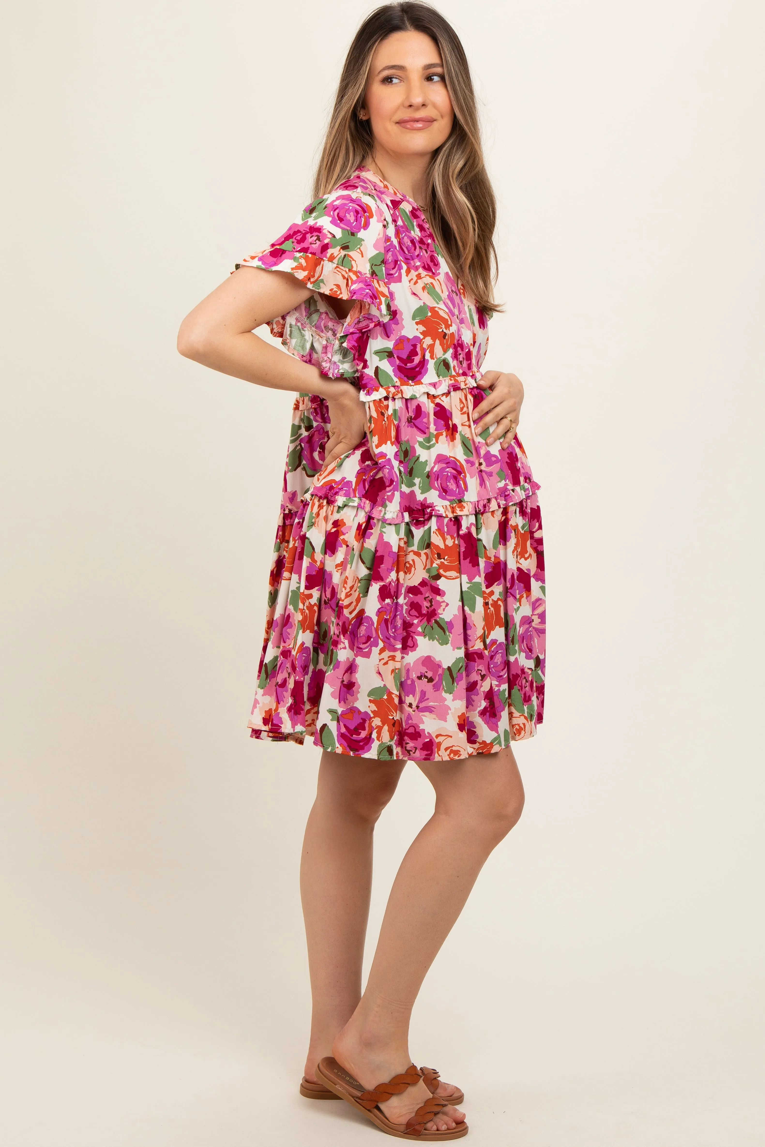 Cream Floral Ruffle Tiered V-Neck Maternity Dress sold by Pinkblush product image thumbnail 3