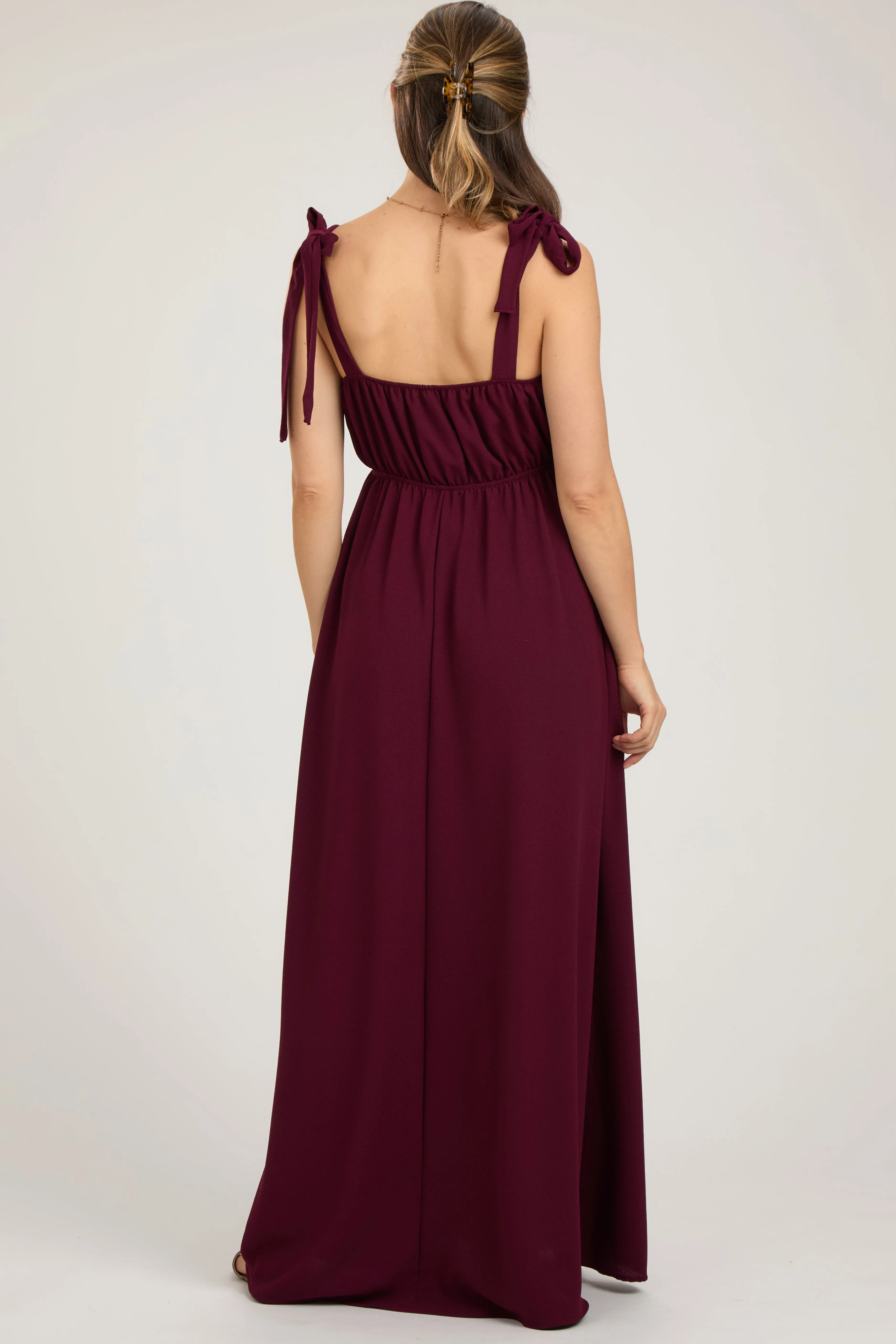 Plum Square Neck Shoulder Tie Maternity Maxi Dress sold by Pinkblush product image thumbnail 3