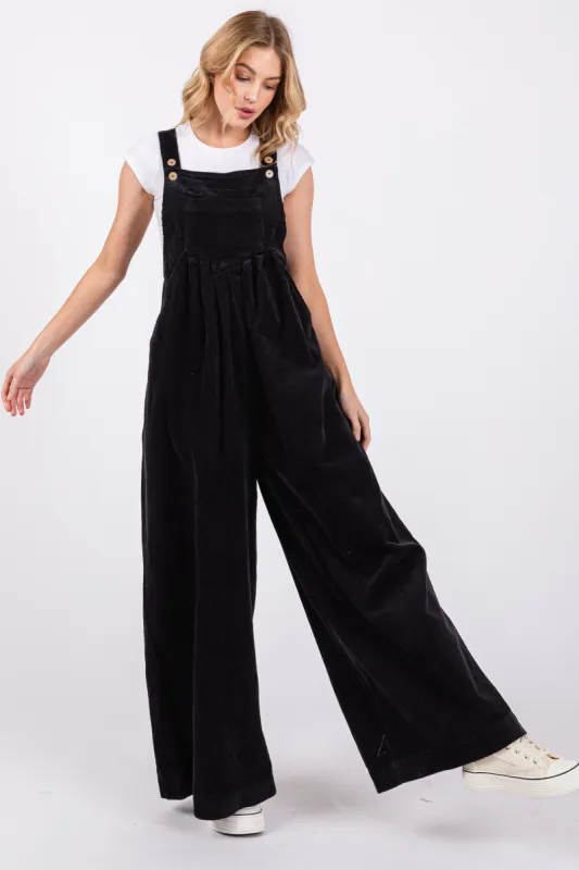 Charcoal Corduroy Wide Leg Overalls sold by Pinkblush