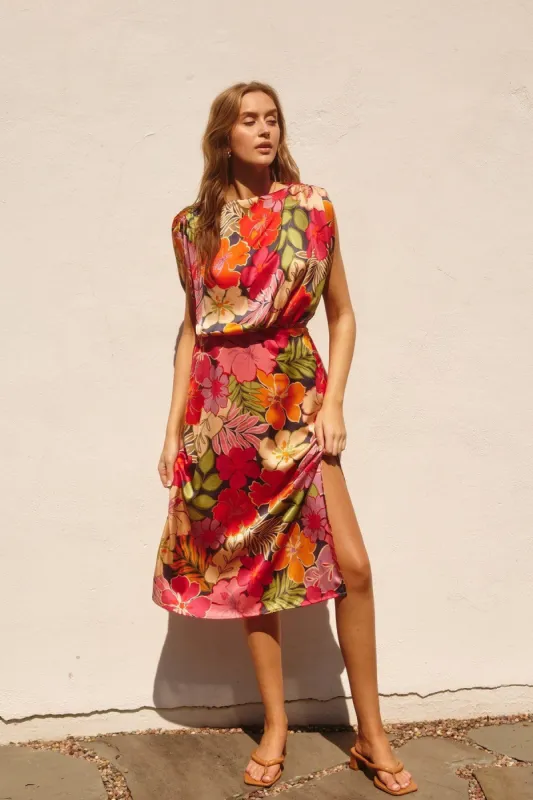 Pink Floral Garden Blouson Slit Dress sold by Pinkblush